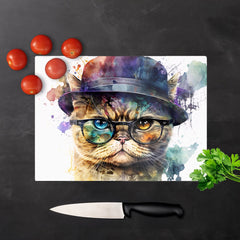 Shorthair Cat With Glasses Splashart Chopping Board