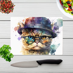 Shorthair Cat With Glasses Splashart Chopping Board