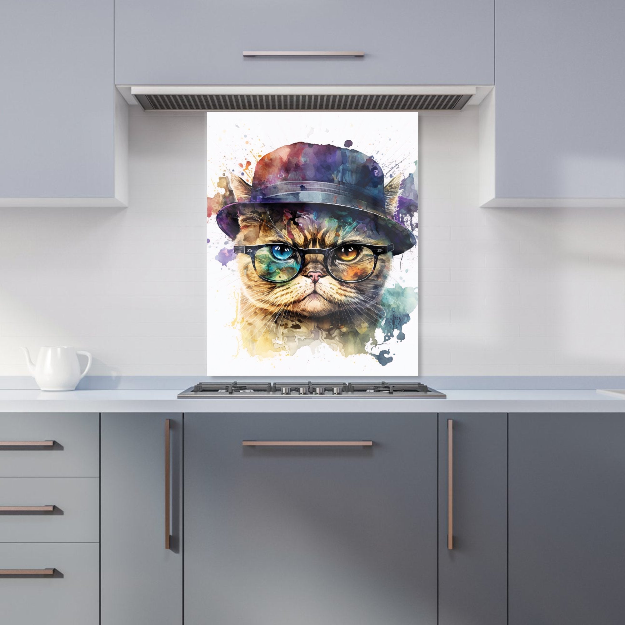 Shorthair Cat With Glasses Splashart Kitchen Splashback