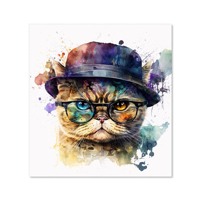 Shorthair Cat With Glasses Splashart Kitchen Splashback