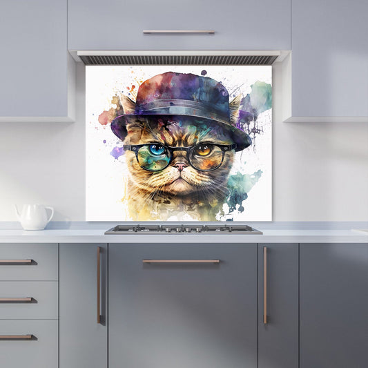 Shorthair Cat With Glasses Splashart Kitchen Splashback