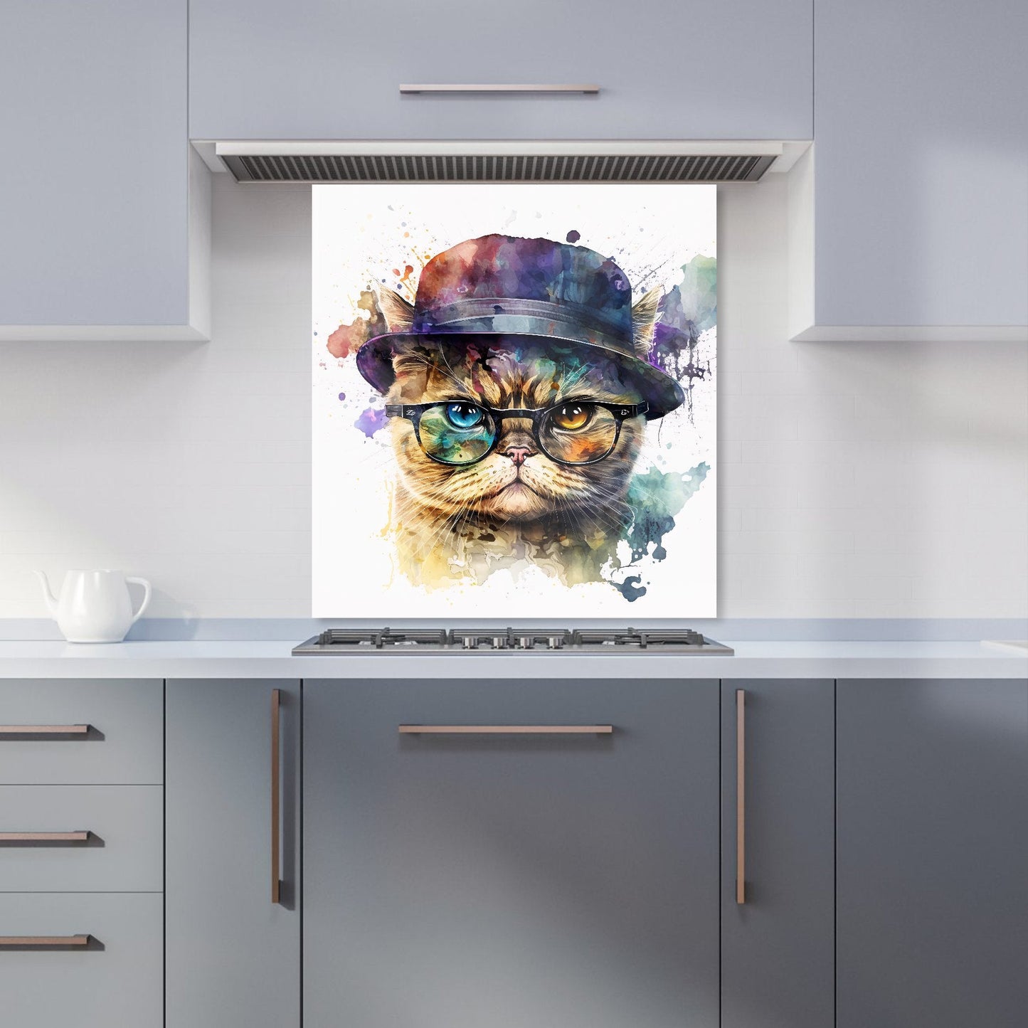 Shorthair Cat With Glasses Splashart Kitchen Splashback