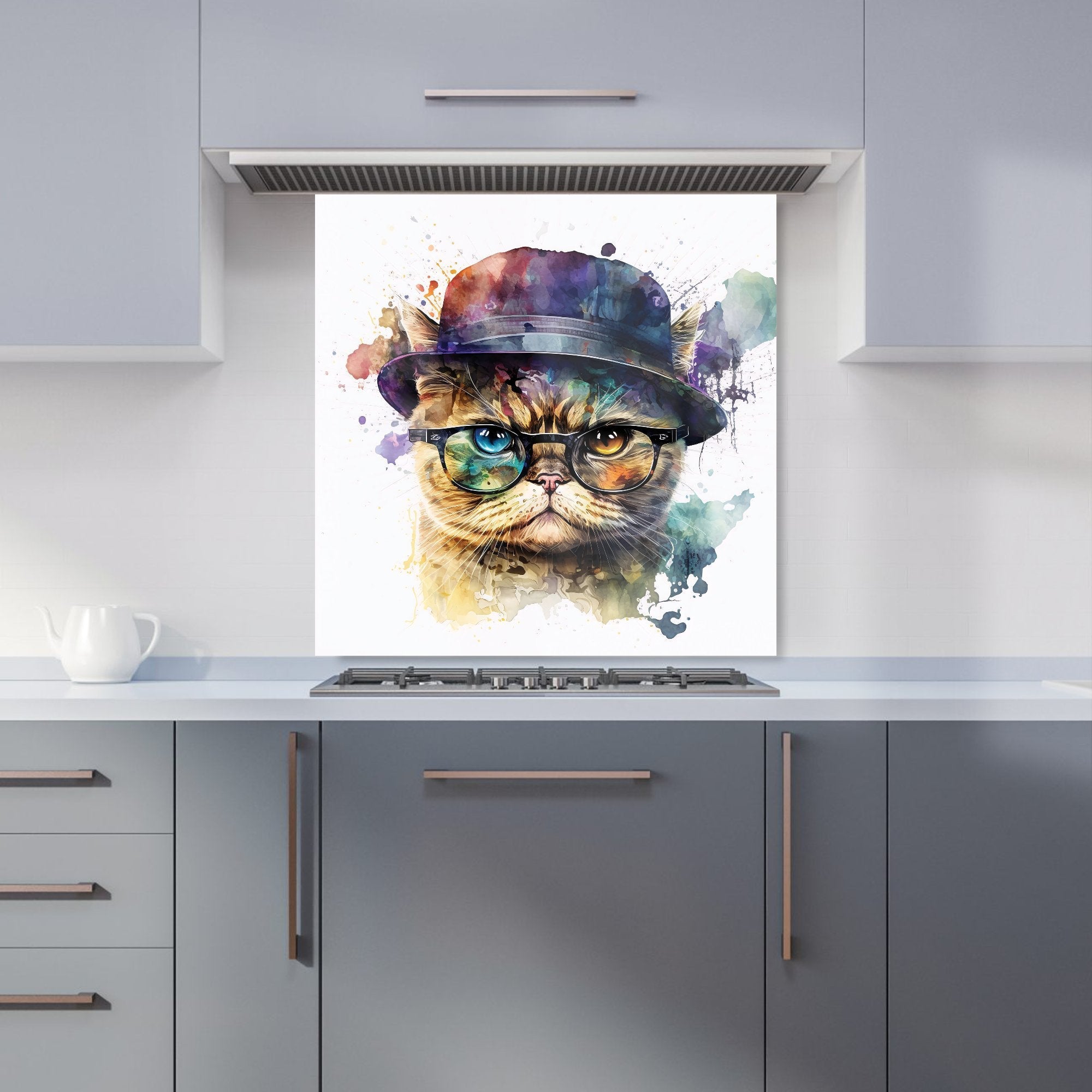 Shorthair Cat With Glasses Splashart Kitchen Splashback