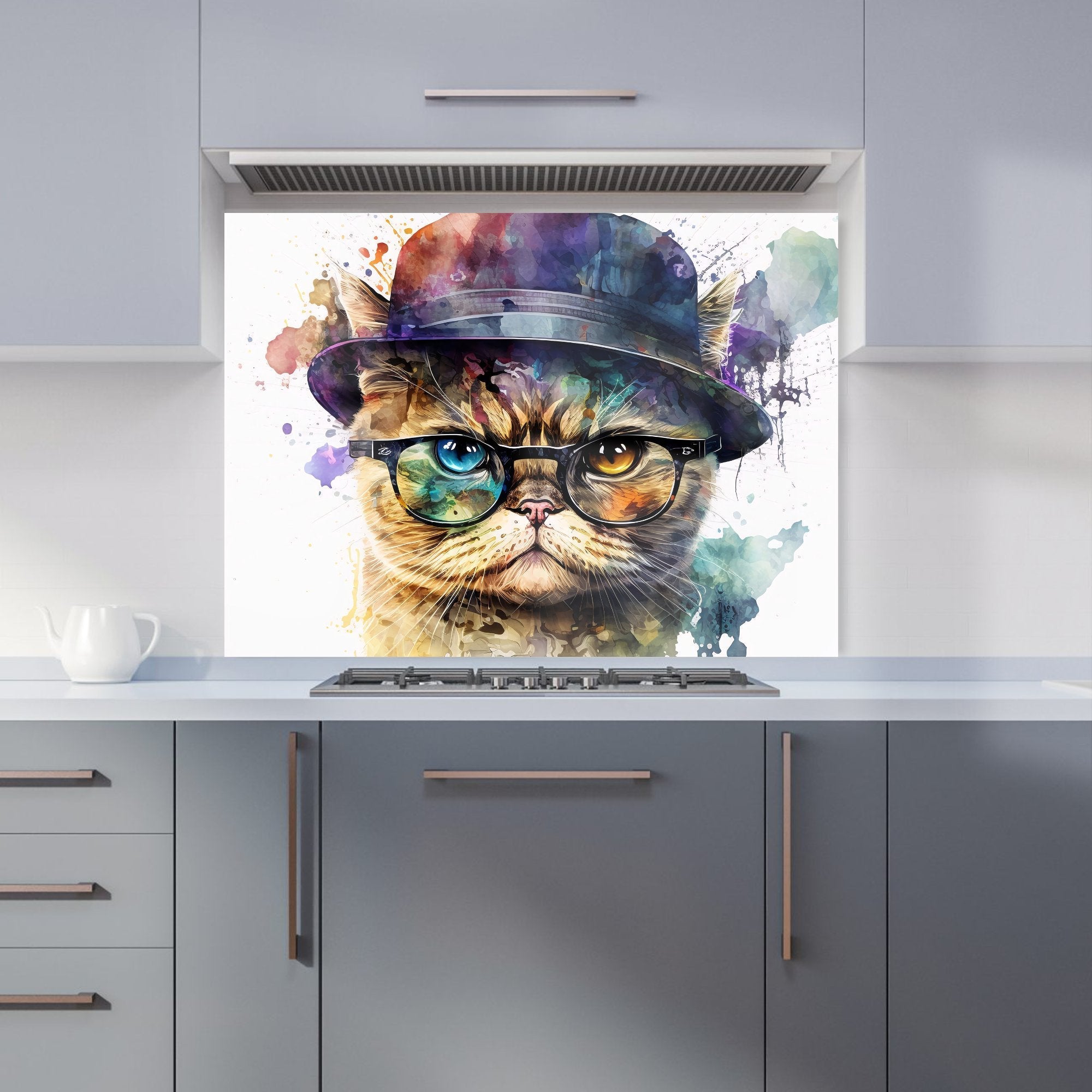 Shorthair Cat With Glasses Splashart Kitchen Splashback