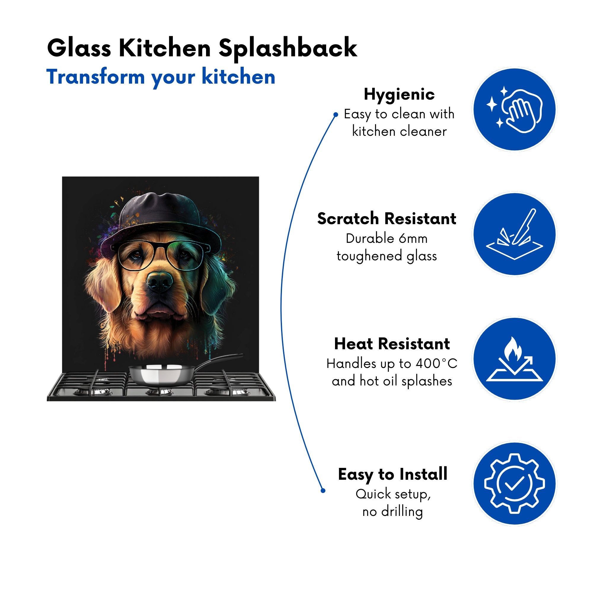 Golden Retriever Dog Splashart Kitchen Splashback