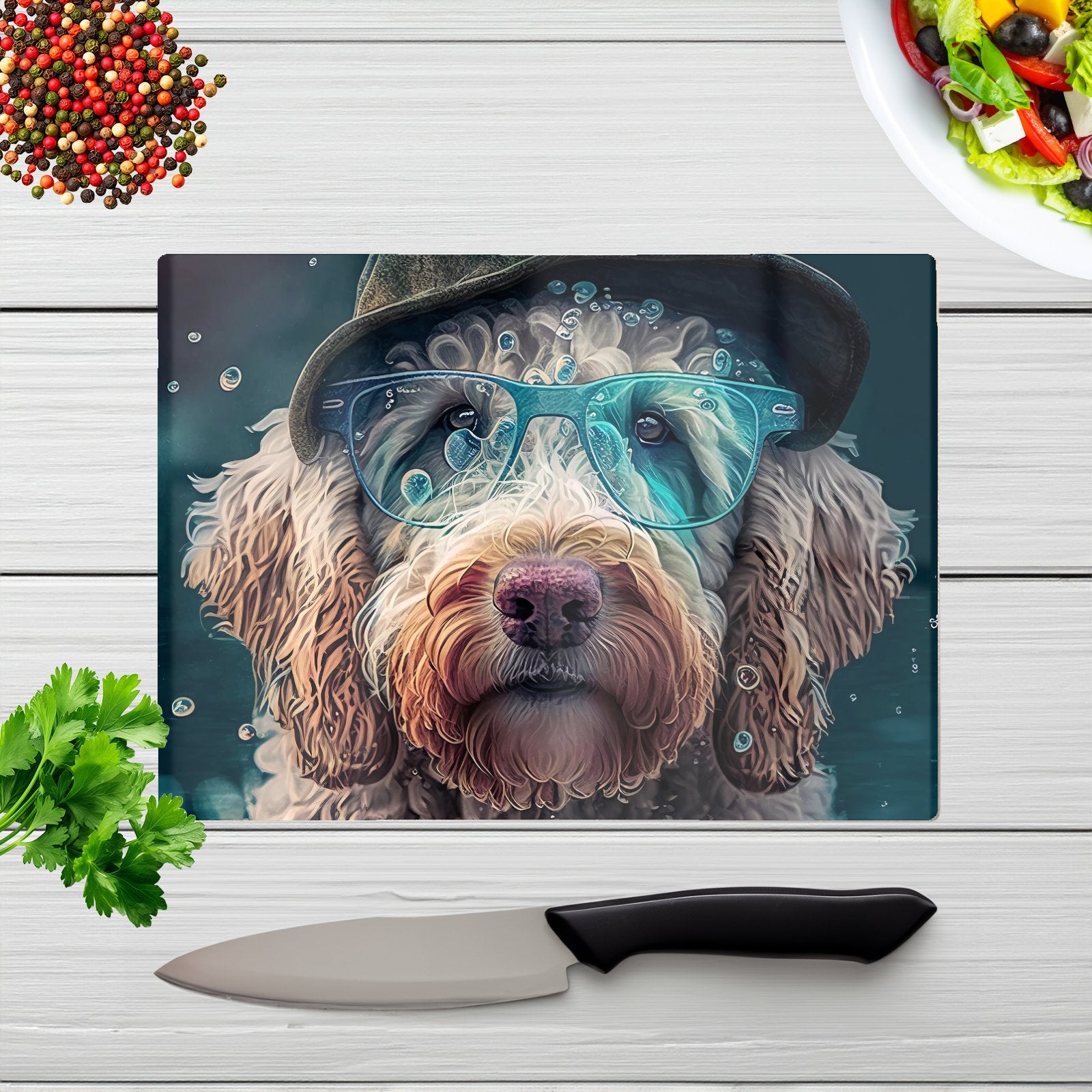 Labradoodle Dog Splashart Chopping Board