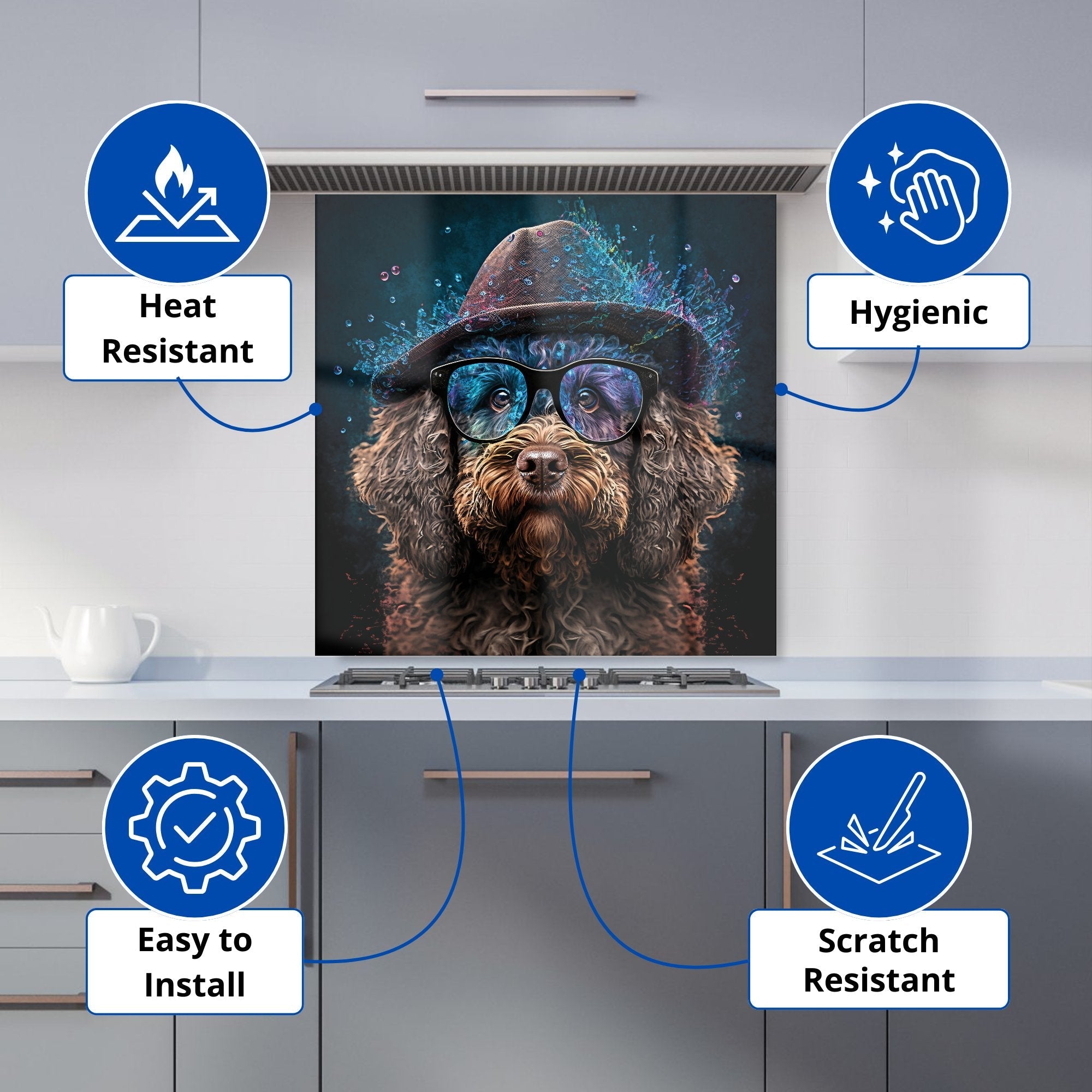 Labradoodle Dog With Glasses Splashart Kitchen Splashback