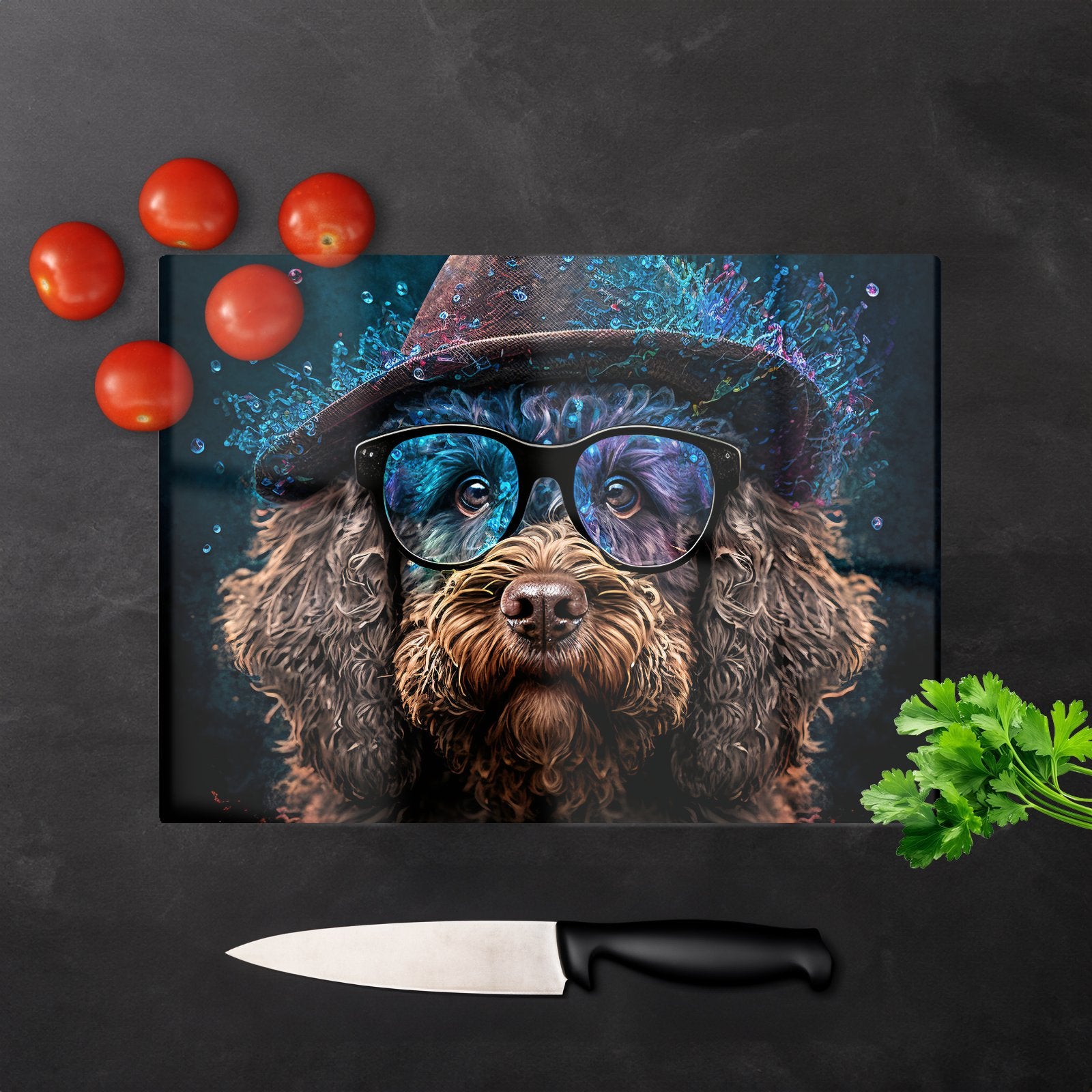 Labradoodle Dog With Glasses Splashart Chopping Board