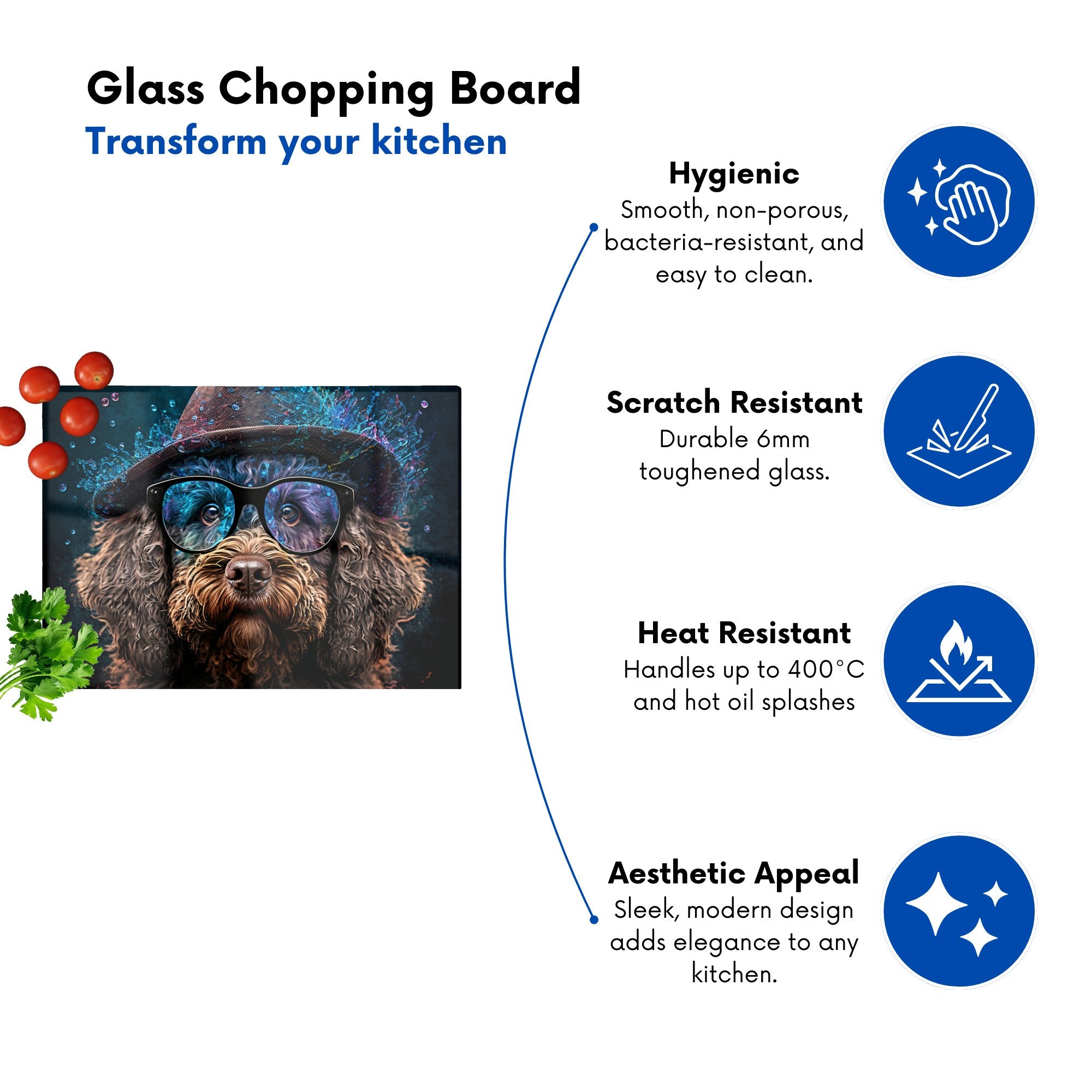Labradoodle Dog With Glasses Splashart Chopping Board
