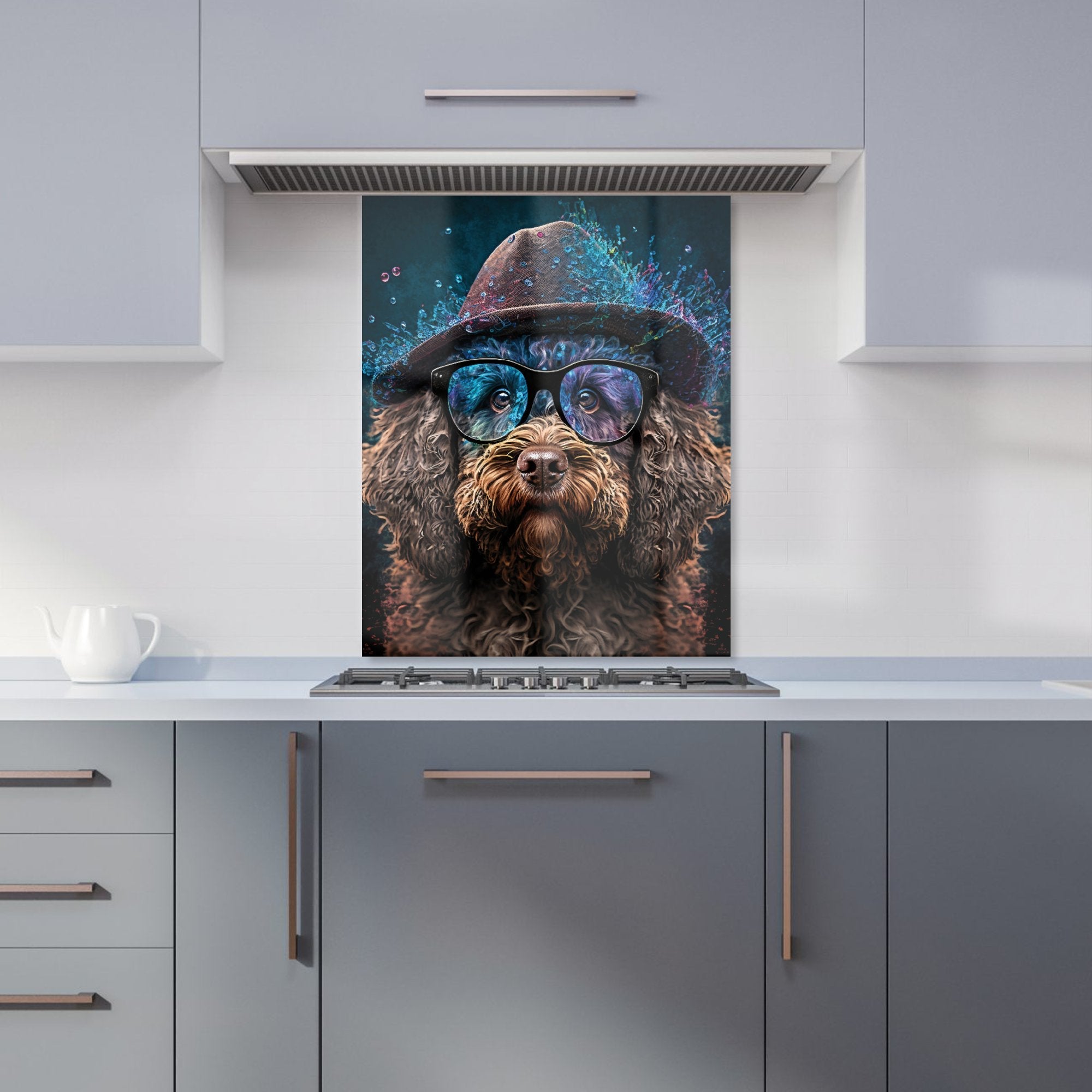 Labradoodle Dog With Glasses Splashart Kitchen Splashback