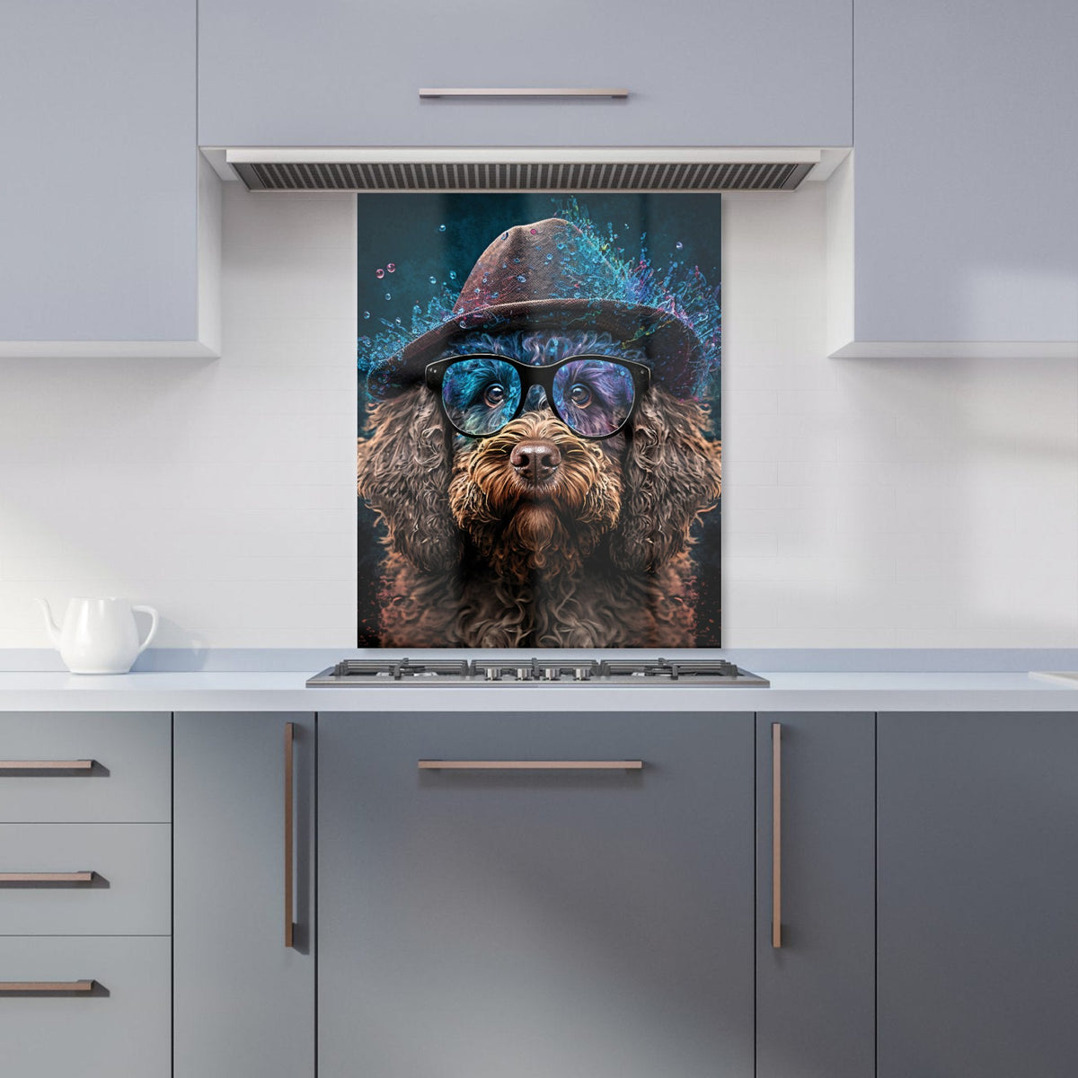 Labradoodle Dog With Glasses Splashart Kitchen Splashback