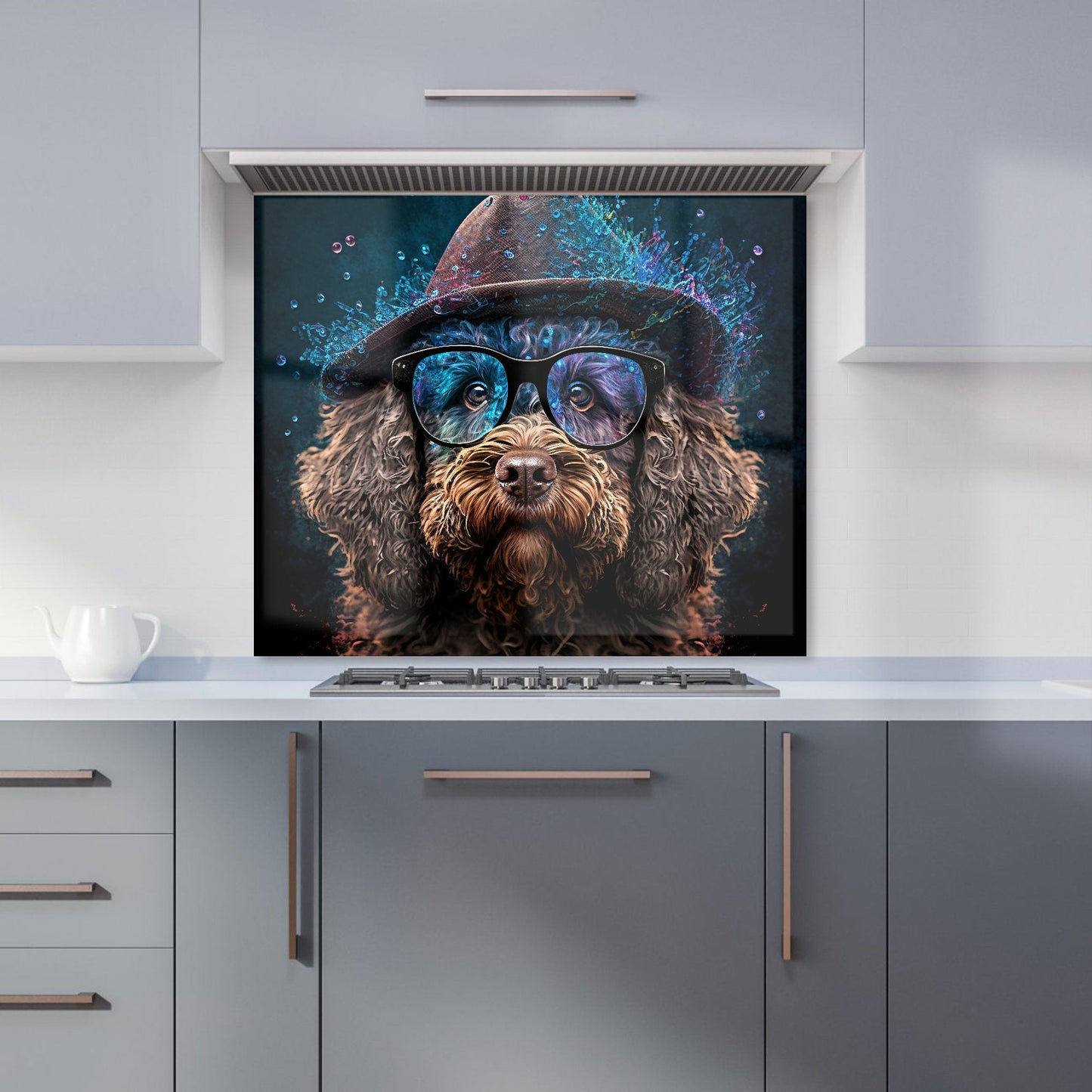 Labradoodle Dog With Glasses Splashart Kitchen Splashback