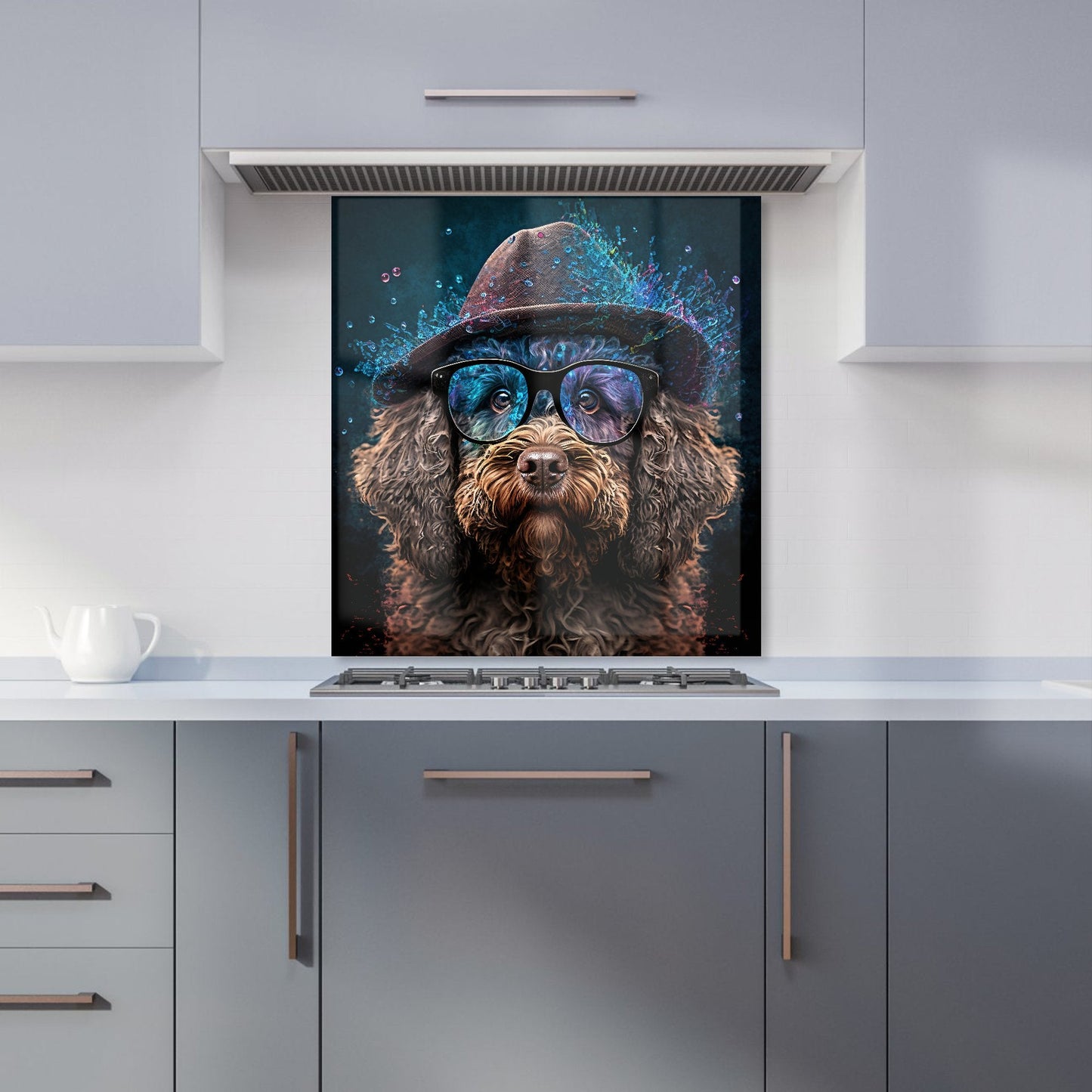 Labradoodle Dog With Glasses Splashart Kitchen Splashback