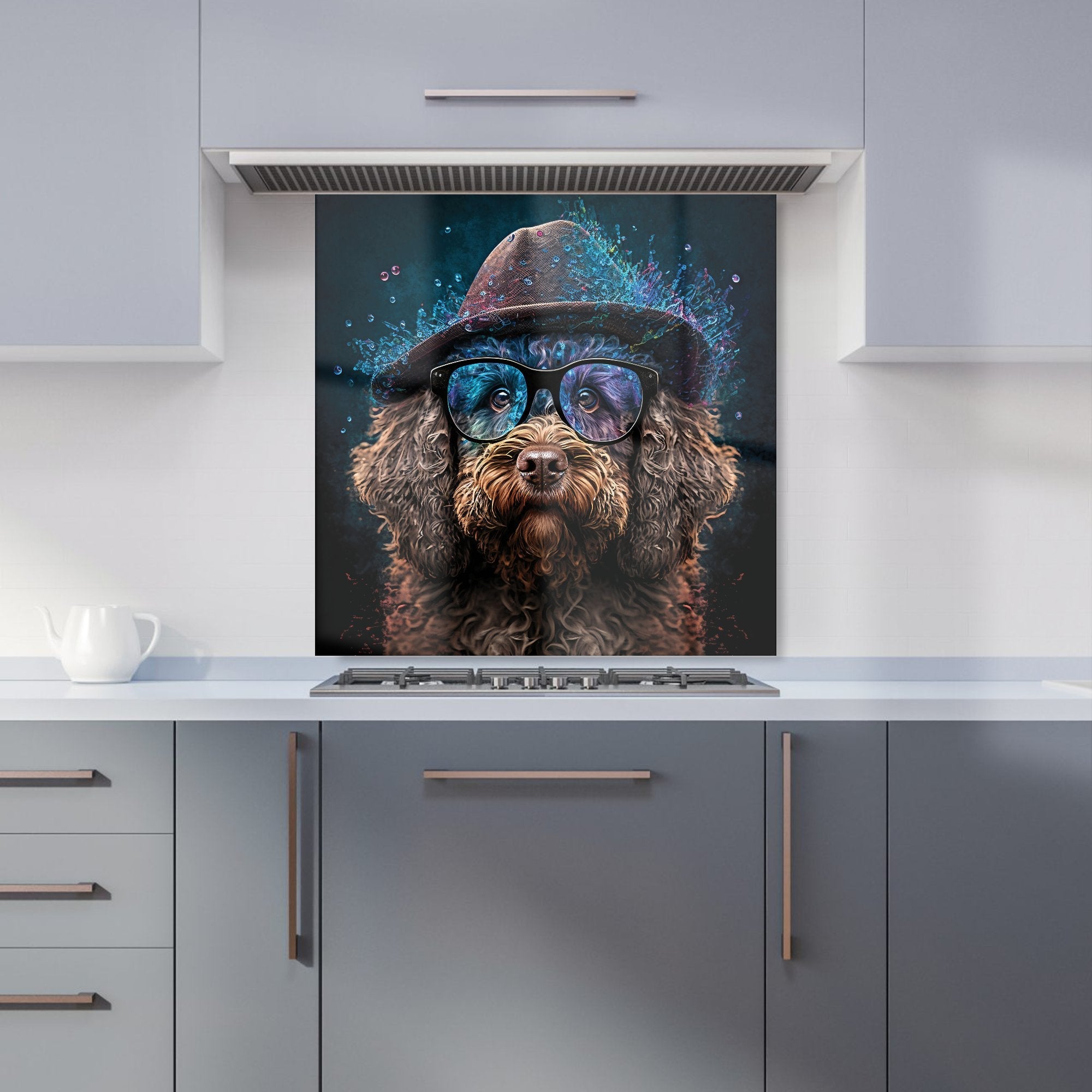 Labradoodle Dog With Glasses Splashart Kitchen Splashback