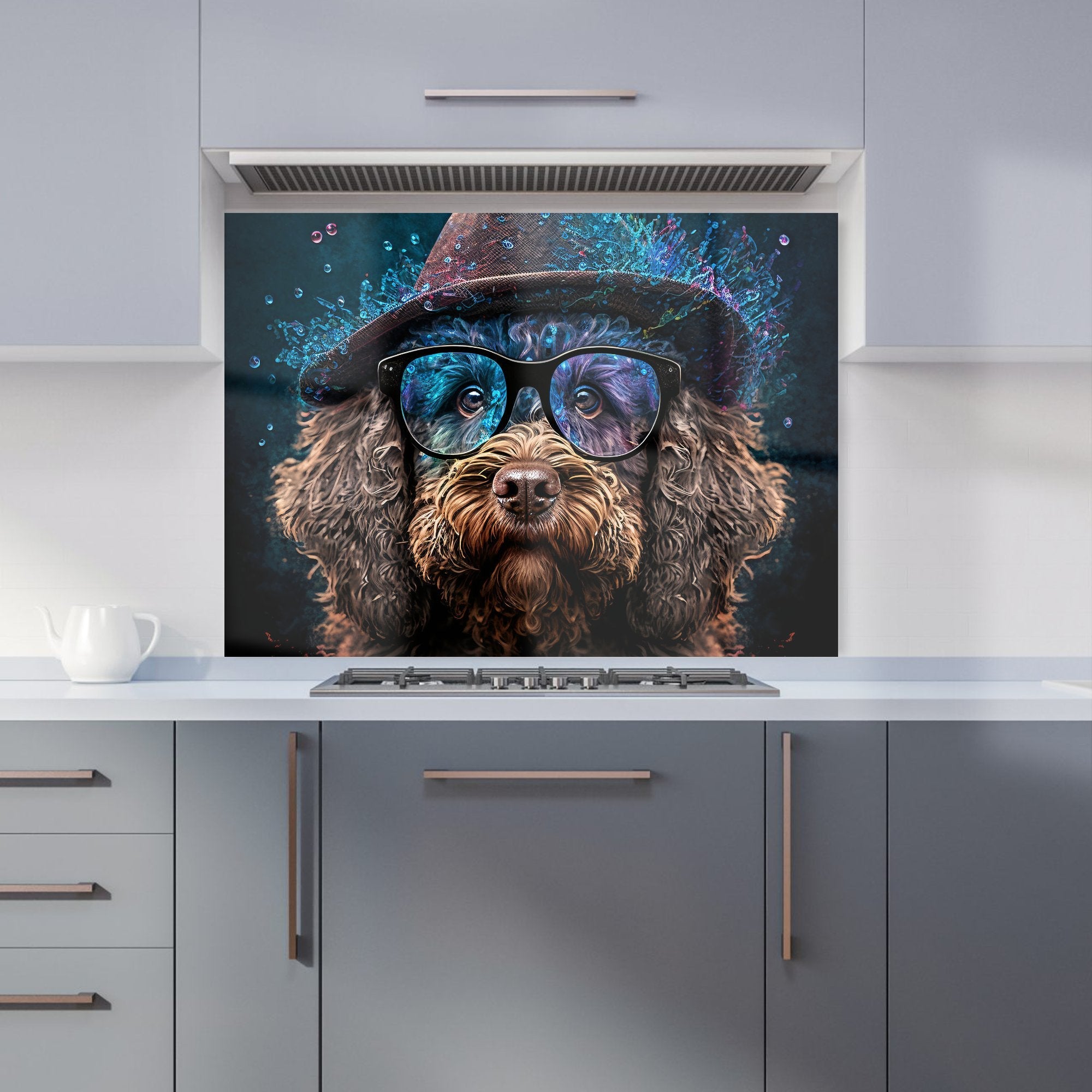 Labradoodle Dog With Glasses Splashart Kitchen Splashback