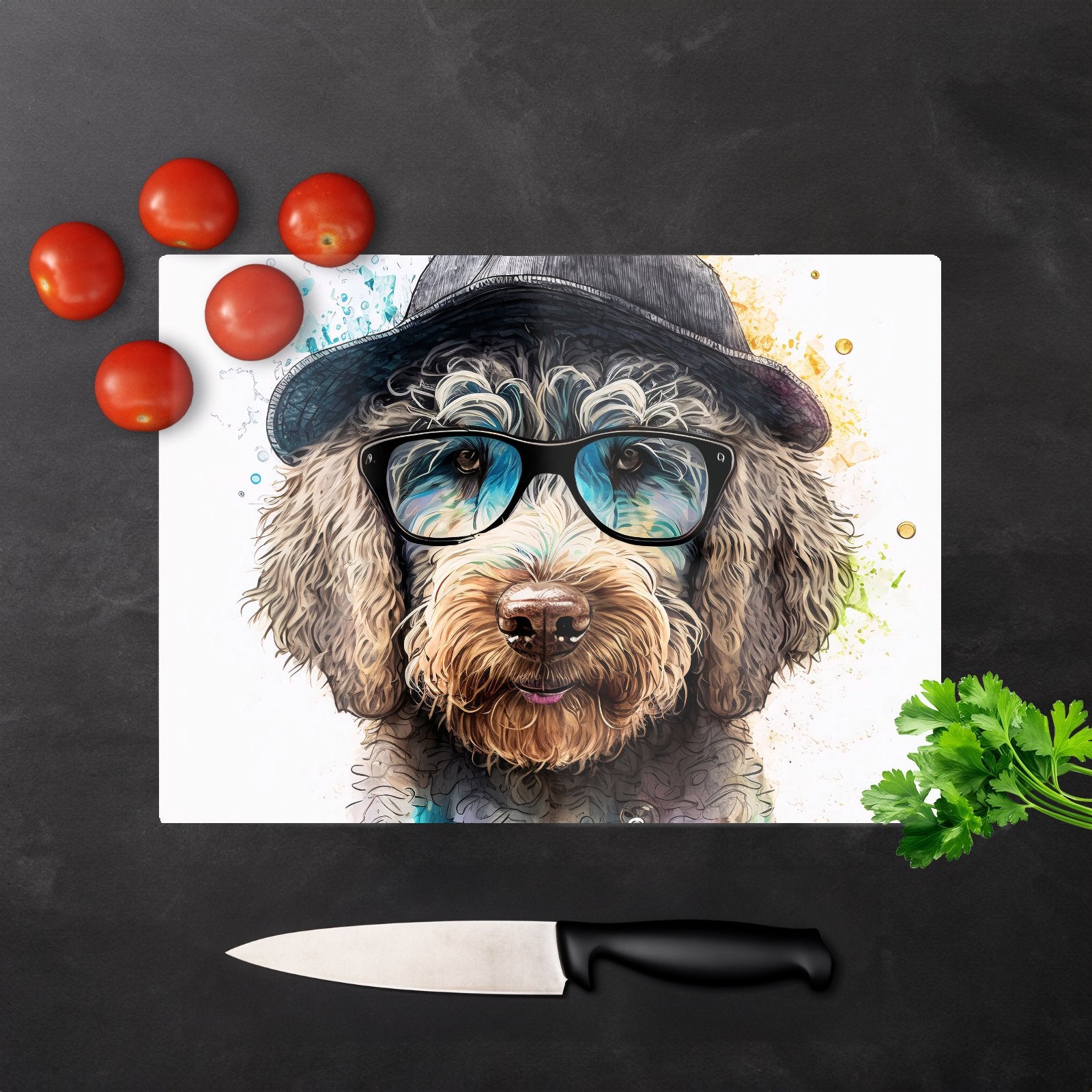 Labradoodle Dog Face Splashart Chopping Board