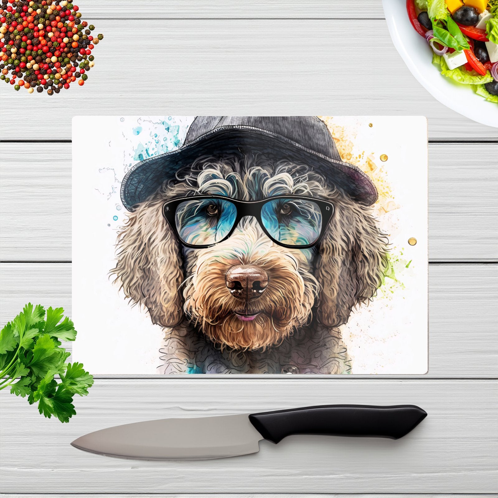 Labradoodle Dog Face Splashart Chopping Board