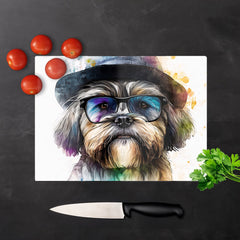 Lhasa Apso Dog With Glasses Splashart Chopping Board