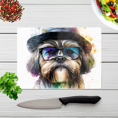 Lhasa Apso Dog With Glasses Splashart Chopping Board