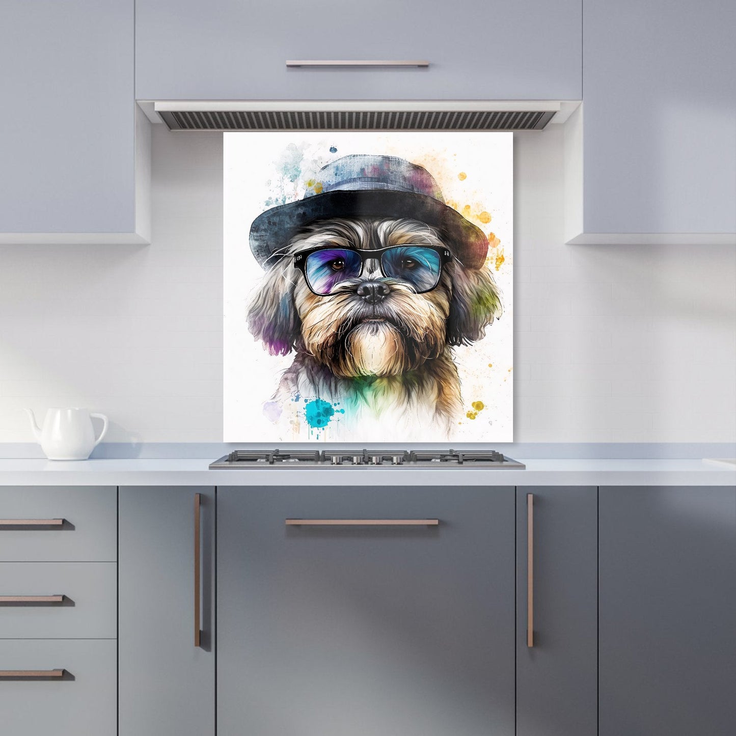 Lhasa Apso Dog With Glasses Splashart Kitchen Splashback