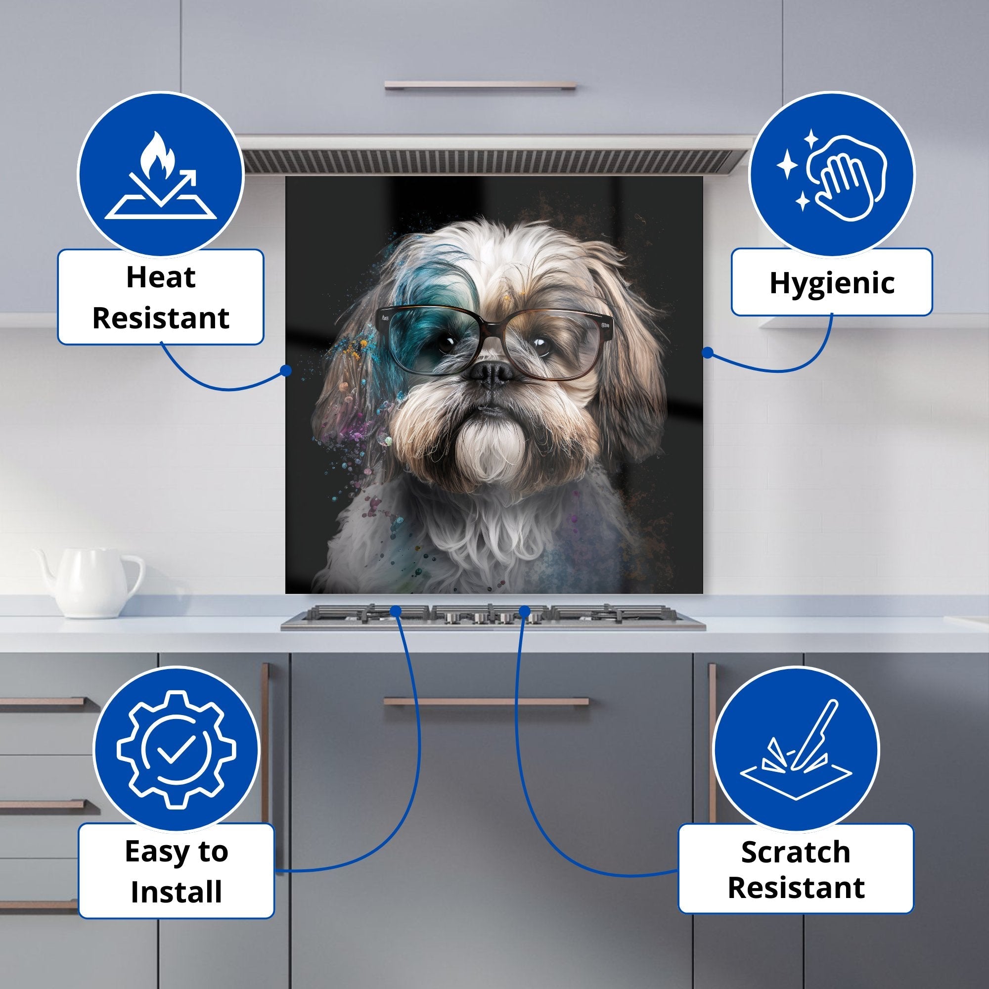 Lhasa Apso With Glasses Splashart Kitchen Splashback