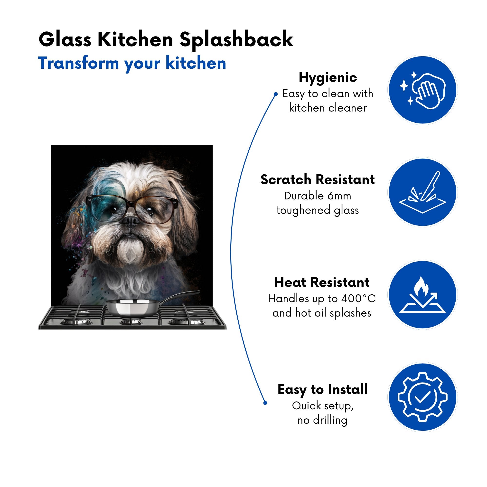 Lhasa Apso With Glasses Splashart Kitchen Splashback