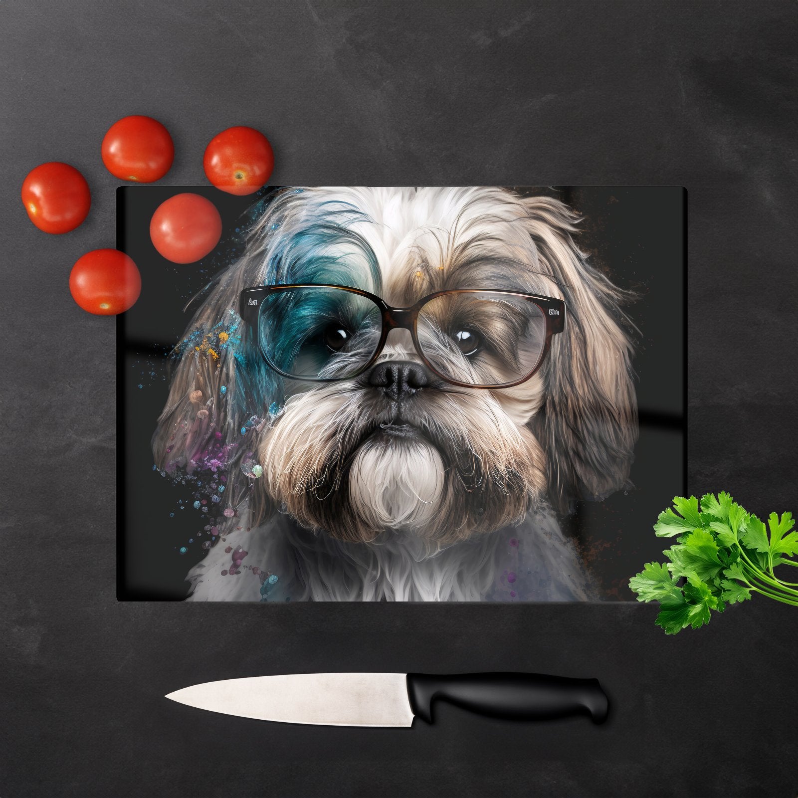 Lhasa Apso With Glasses Splashart Chopping Board