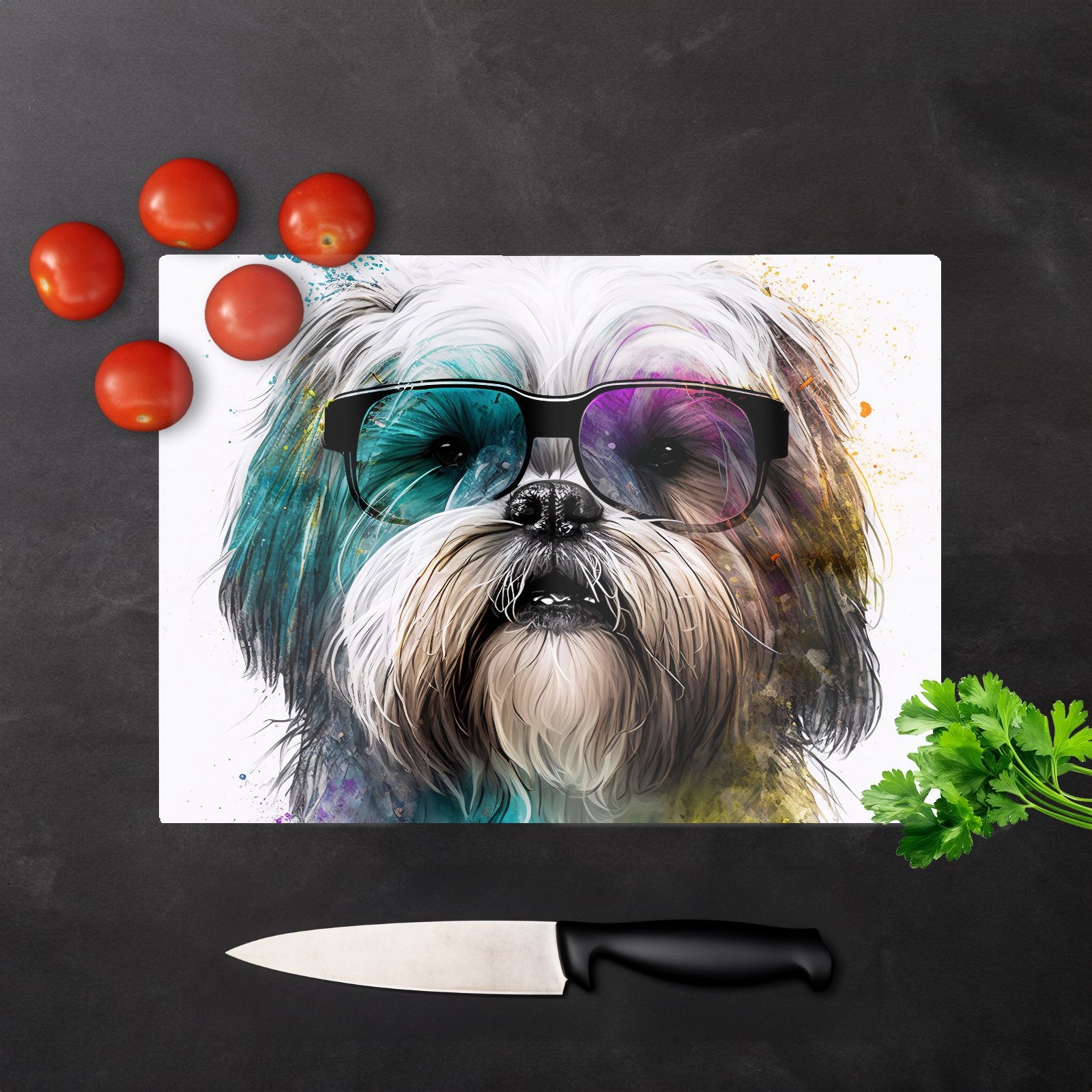 Lhasa Apso Face Glasses Splashart Chopping Board
