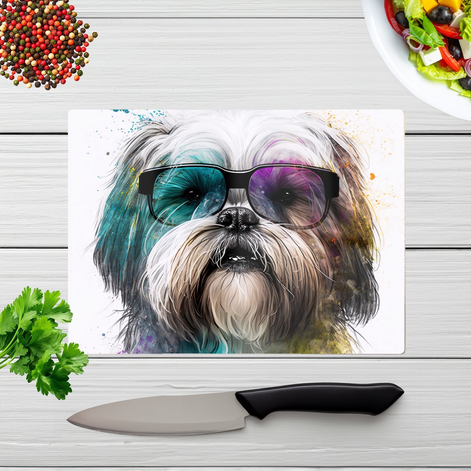 Lhasa Apso Face Glasses Splashart Chopping Board