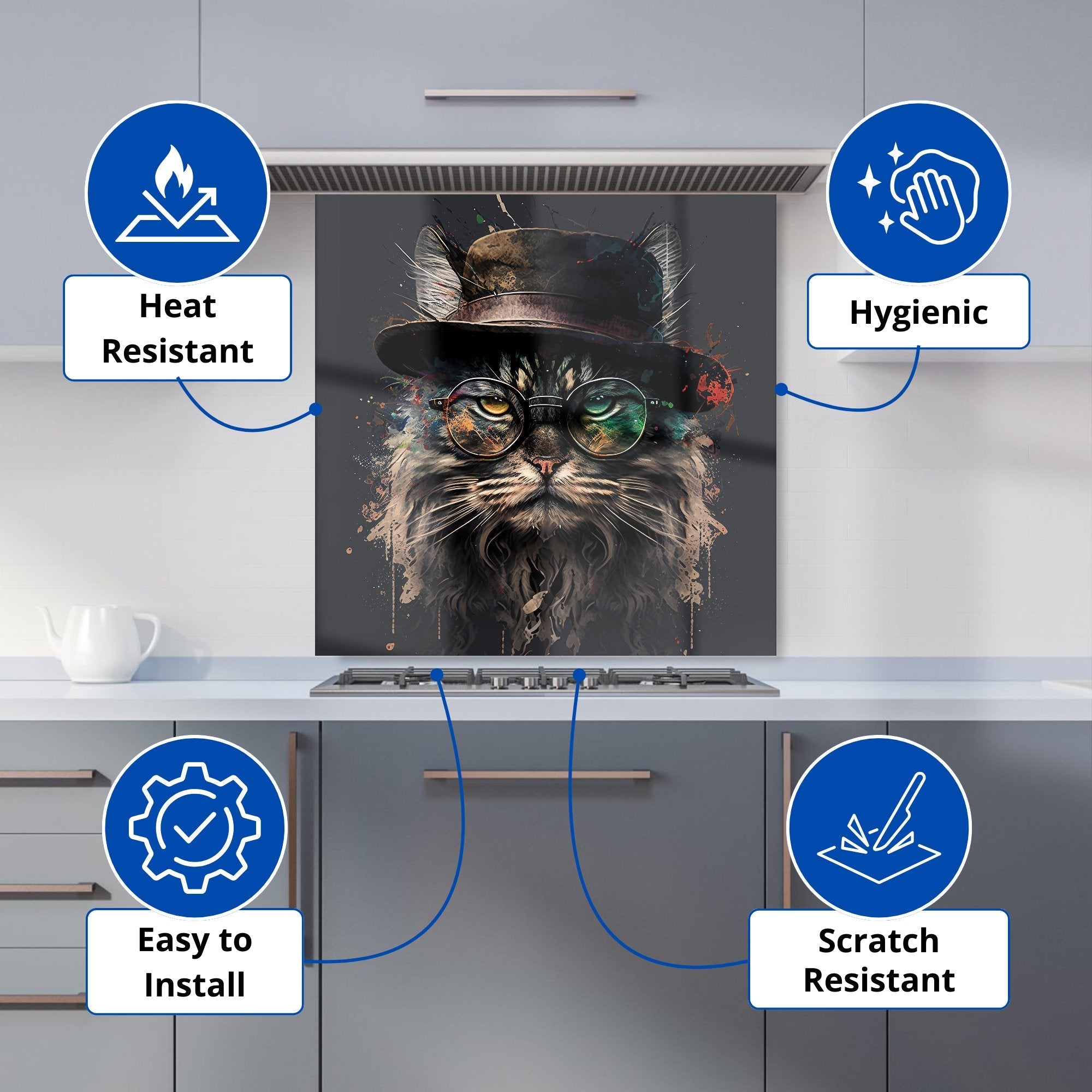 Maine Coon Cat With GlassesSplashart Kitchen Splashback