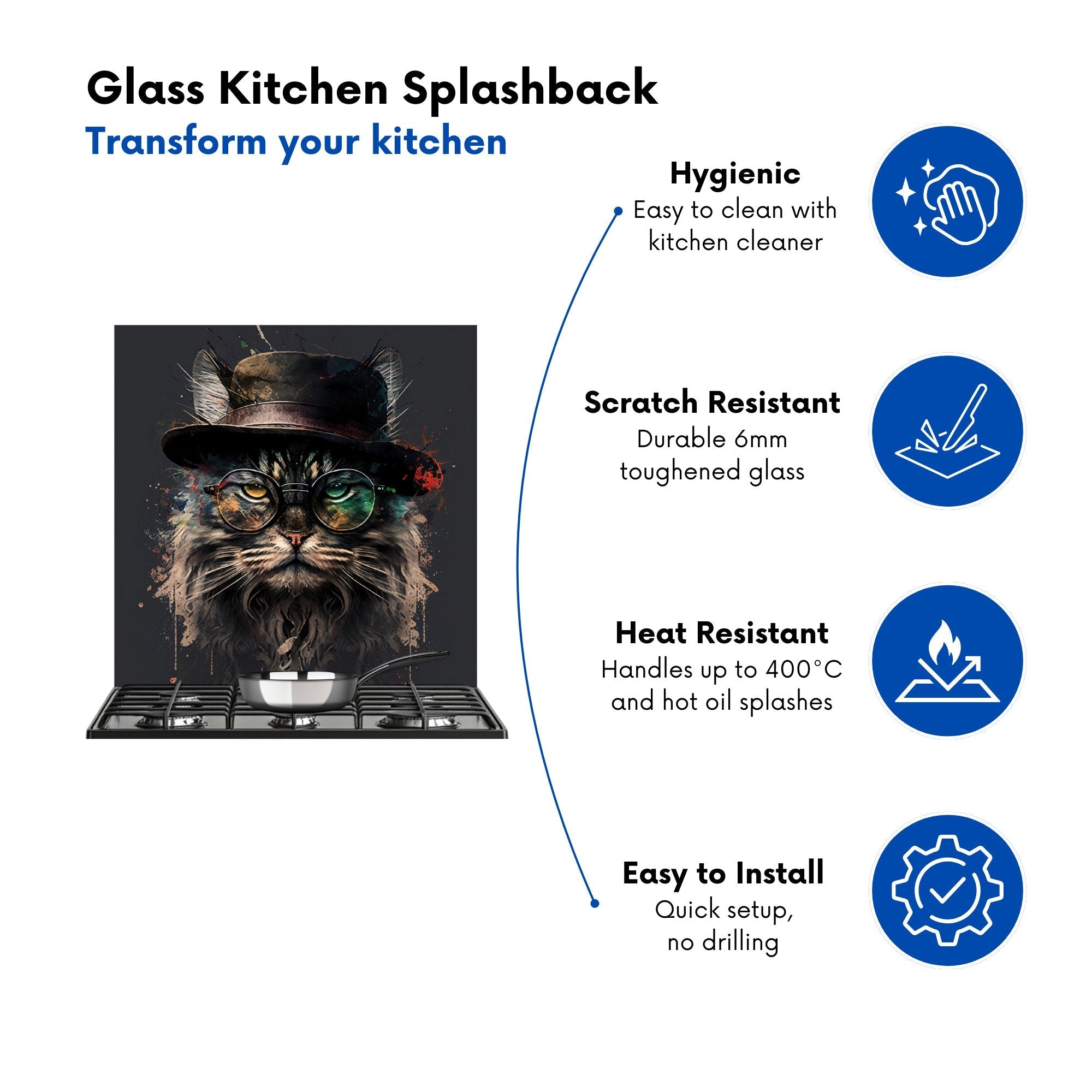 Maine Coon Cat With GlassesSplashart Kitchen Splashback