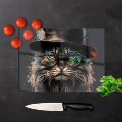 Maine Coon Cat With Glasses Splashart Chopping Board