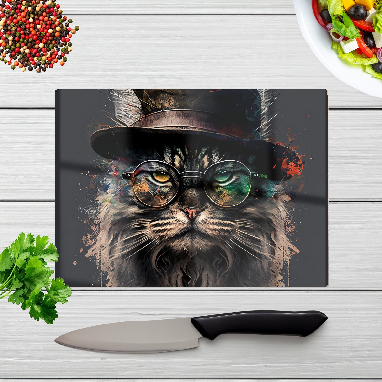 Maine Coon Cat With Glasses Splashart Chopping Board