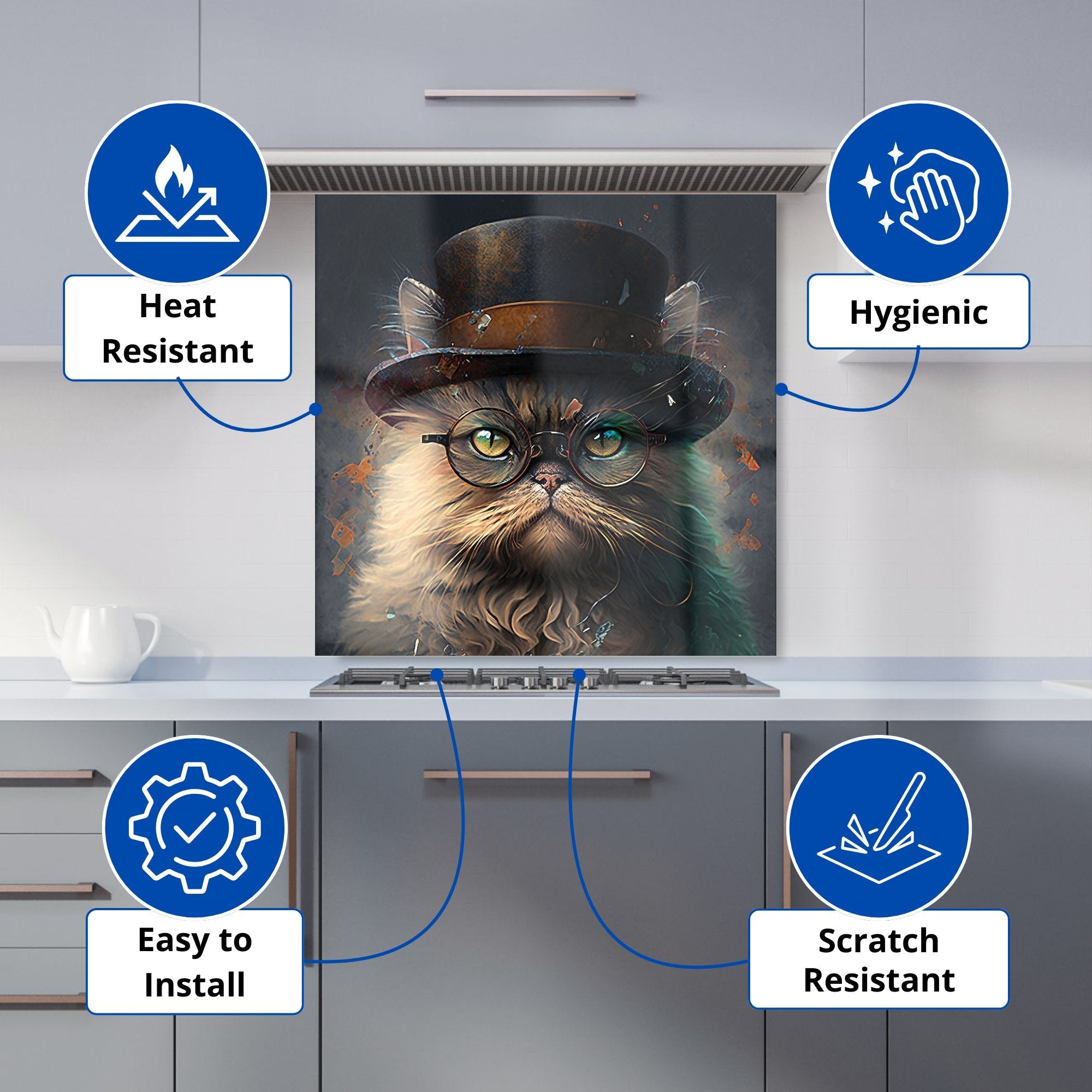 Persian Cat With Glasses Splashart Kitchen Splashback