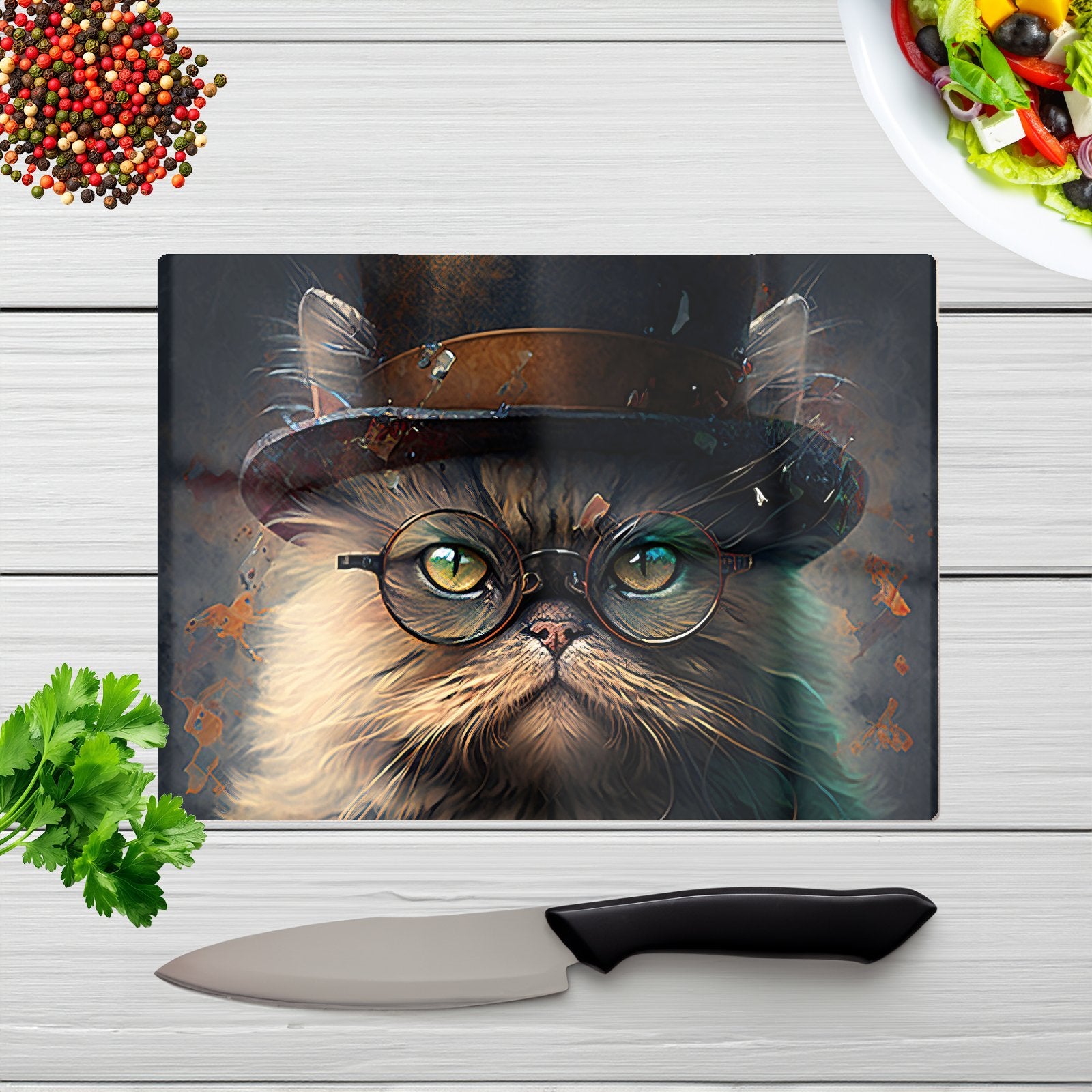 Persian Cat With Glasses Splashart Chopping Board
