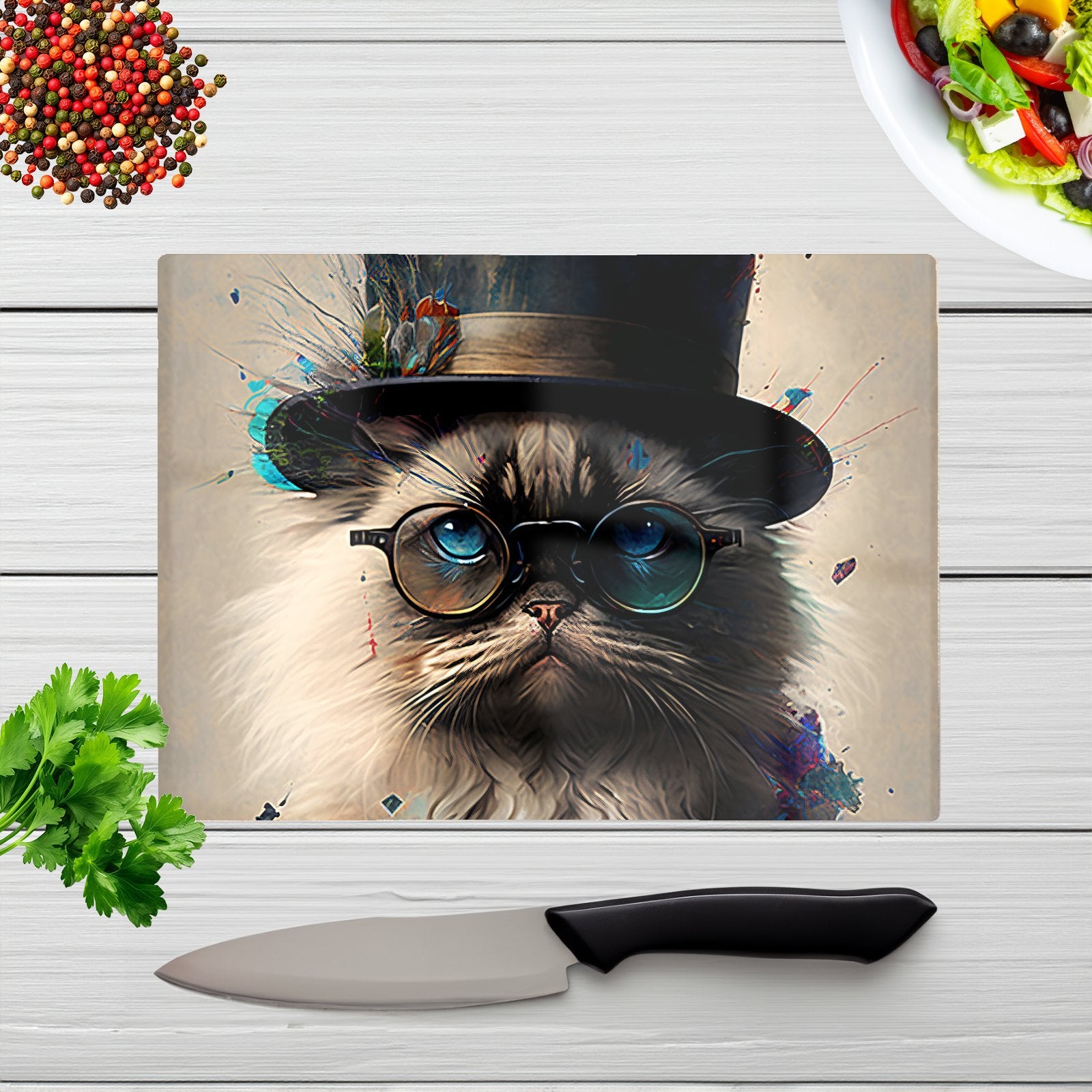 Ragdoll Cat With Glasses Splashart Chopping Board