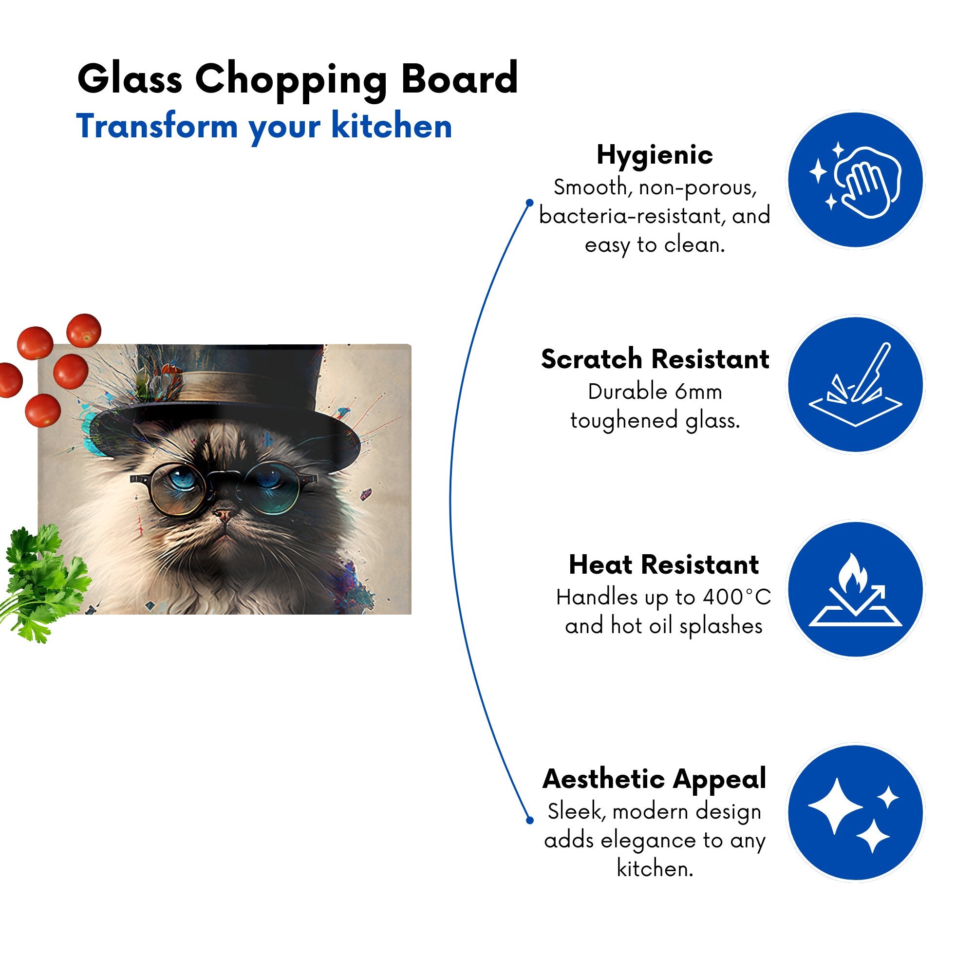 Ragdoll Cat With Glasses Splashart Chopping Board