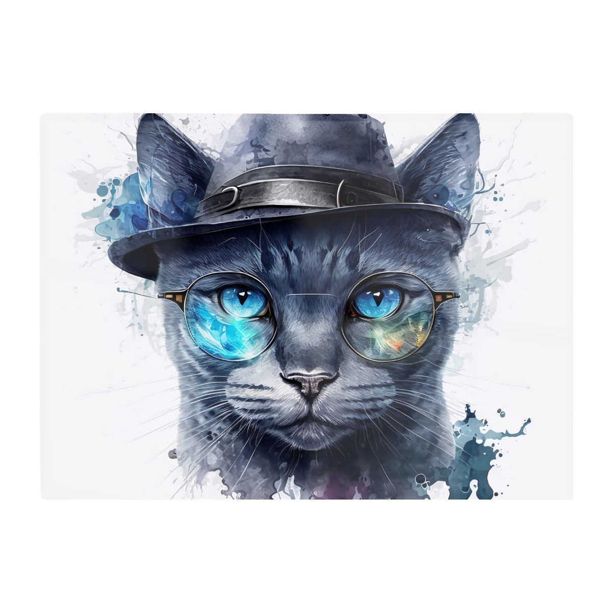 Russian Blue Cat With Glasses Splashart Chopping Board
