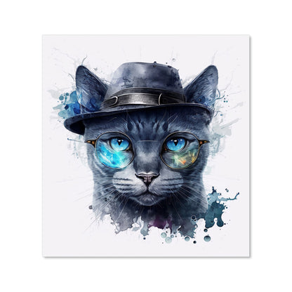 Russian Blue Cat With Glasses Splashart Kitchen Splashback