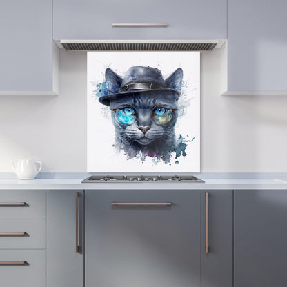 Russian Blue Cat With Glasses Splashart Kitchen Splashback