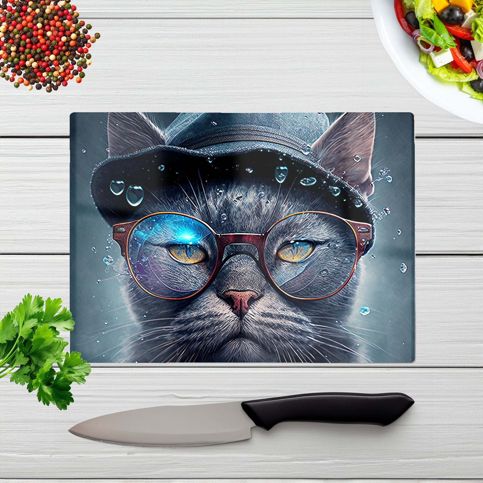 Russian Blue Cat Splashart Chopping Board