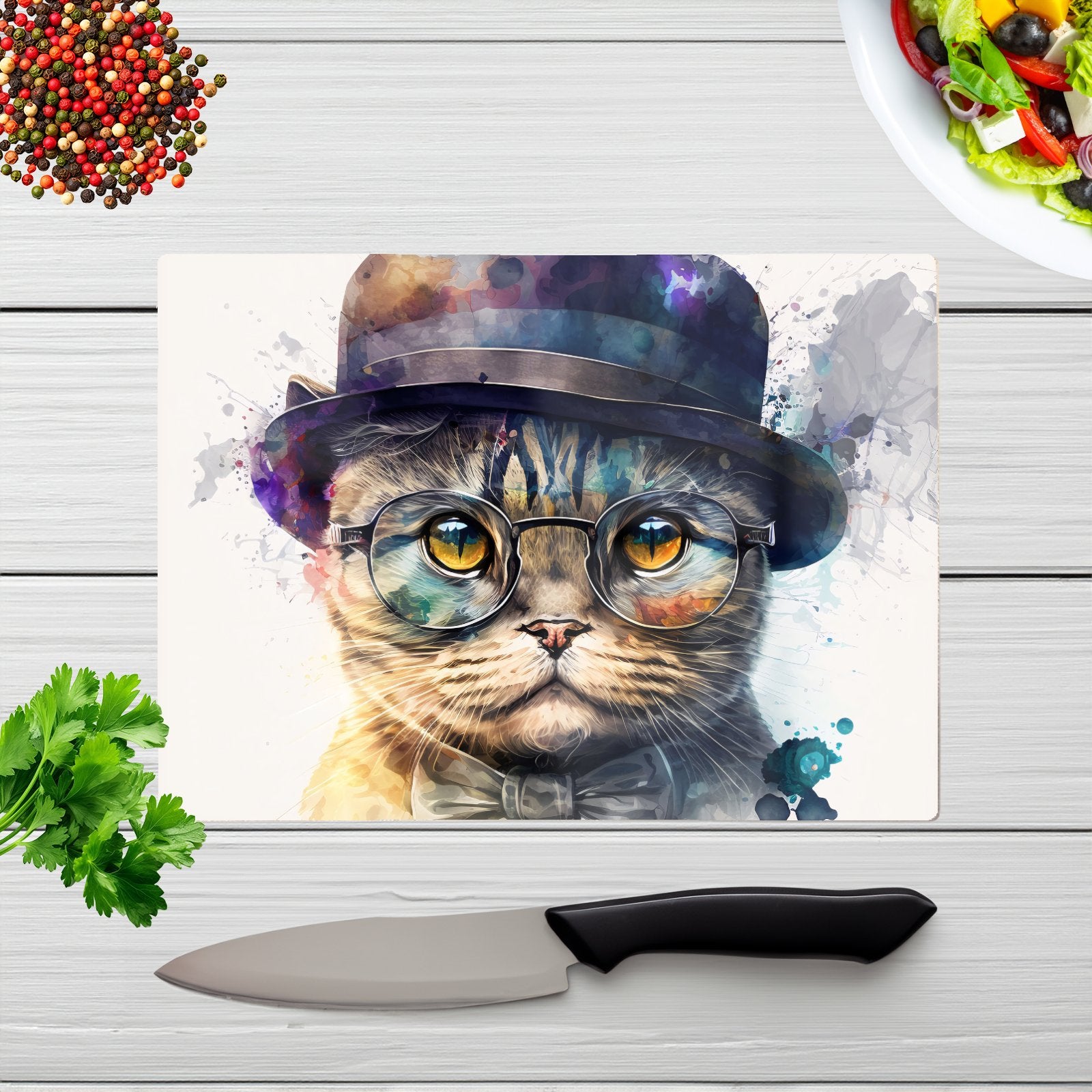 Scottish Fold Cat Splashart Chopping Board