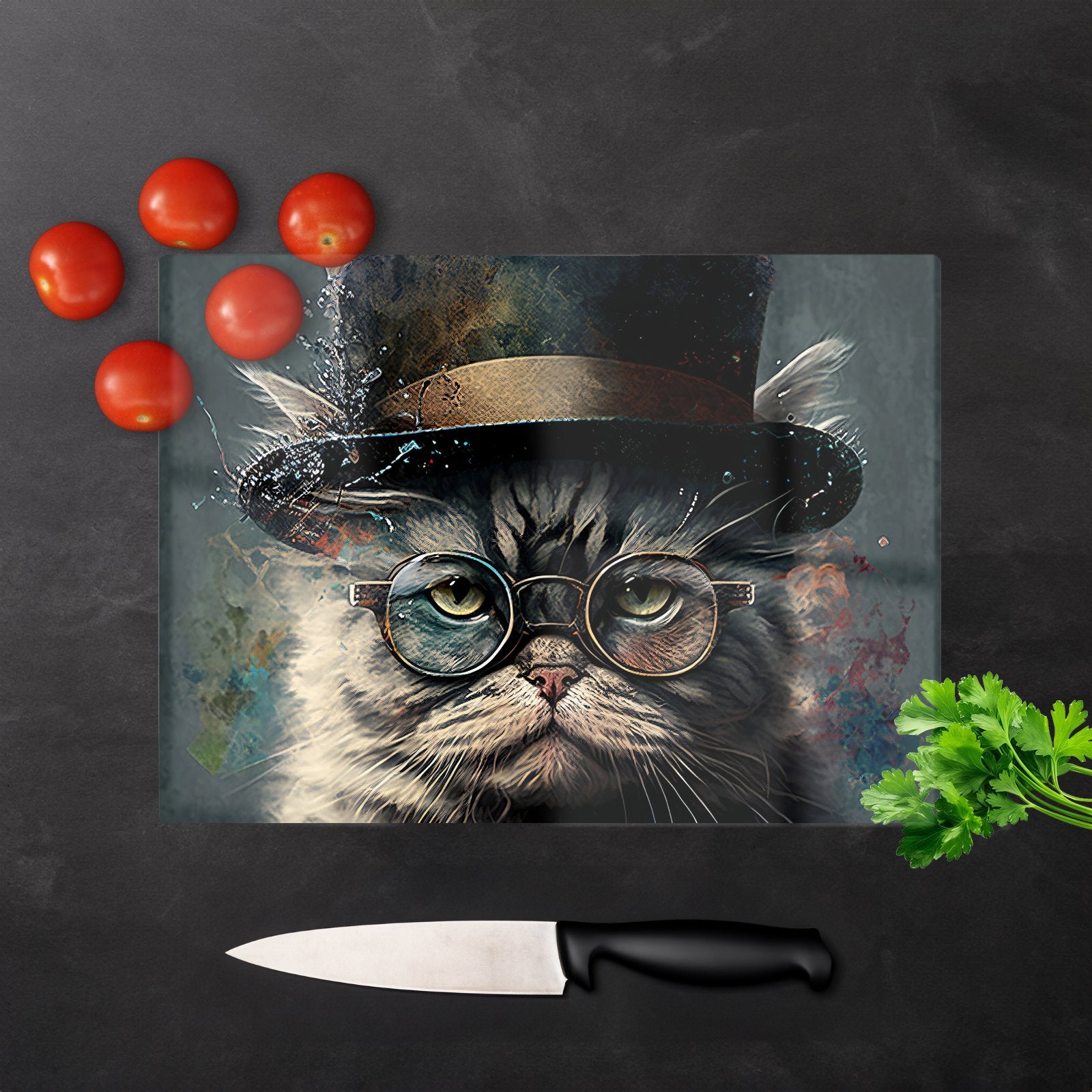 Selkirk Rex Cat With Glasses Splashart Chopping Board