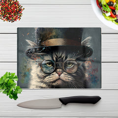 Selkirk Rex Cat With Glasses Splashart Chopping Board