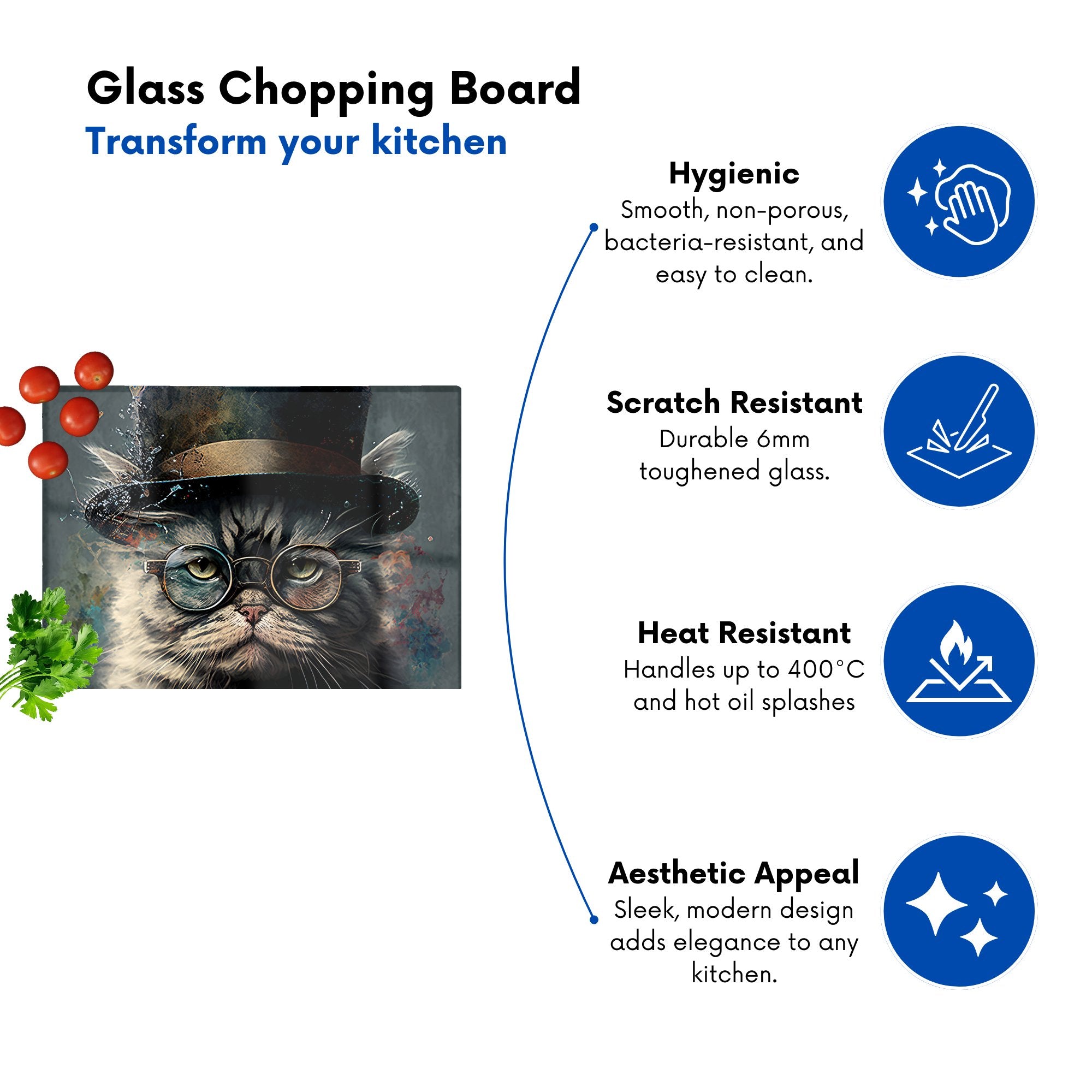 Selkirk Rex Cat With Glasses Splashart Chopping Board