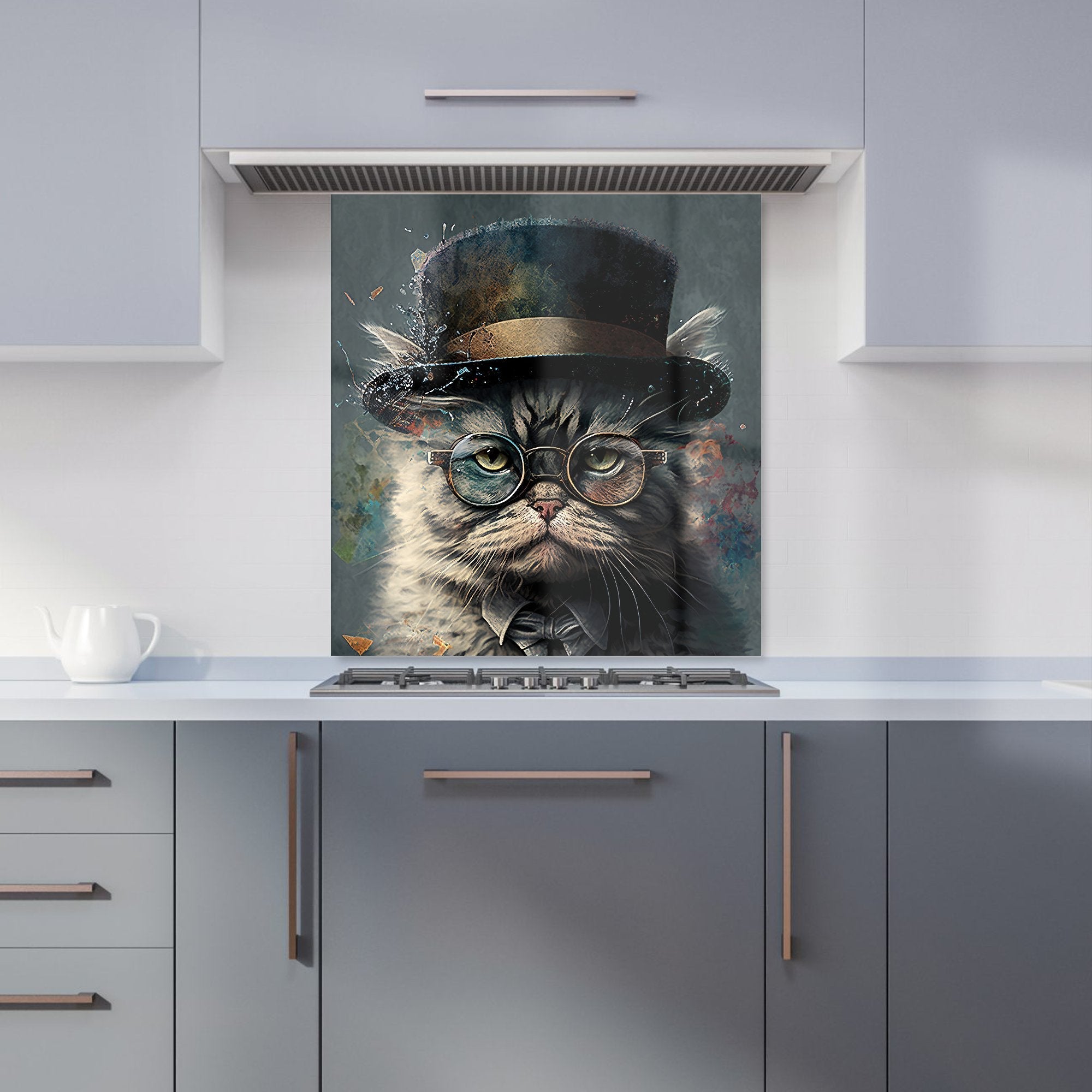 Selkirk Rex Cat With Glasses Splashart Kitchen Splashback
