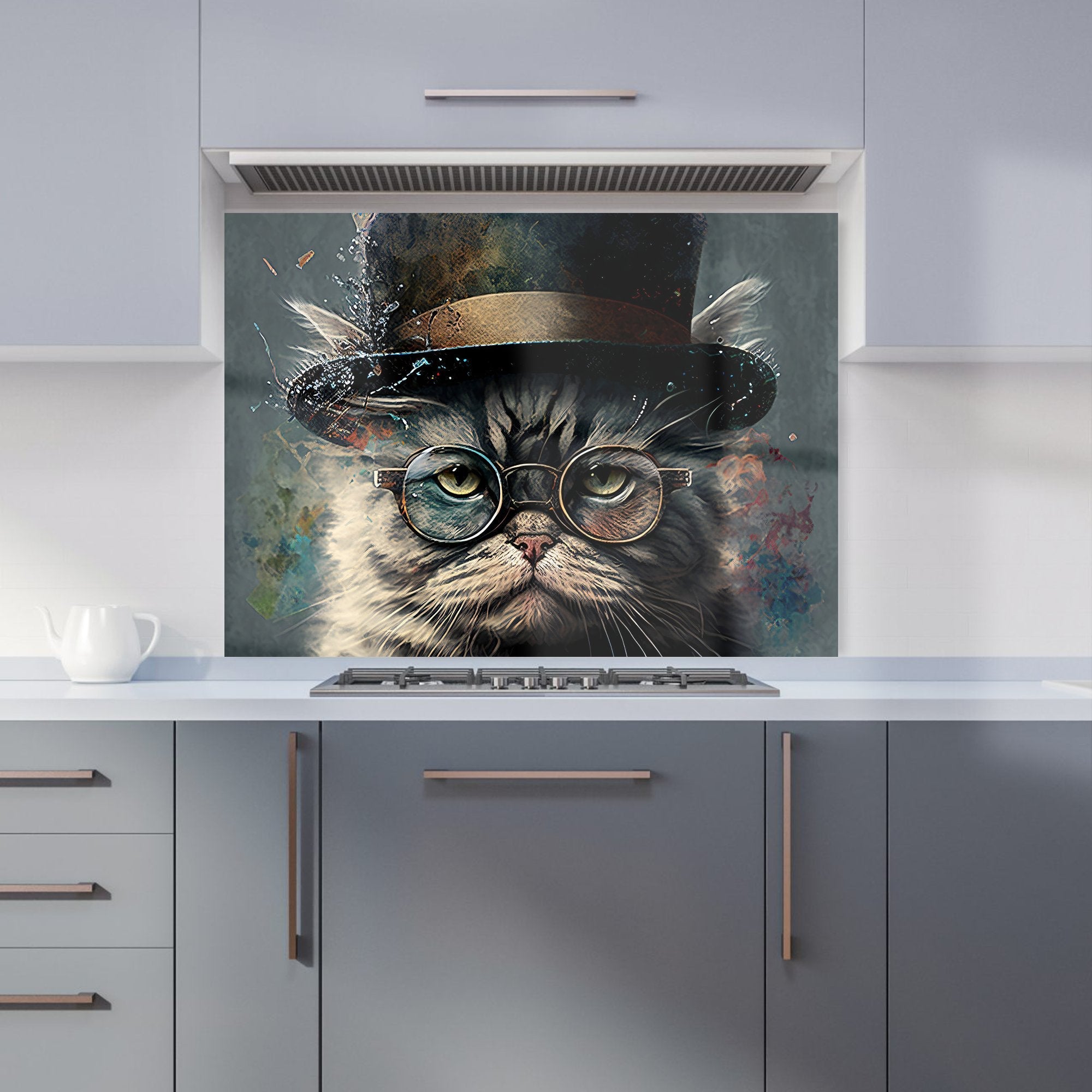 Selkirk Rex Cat With Glasses Splashart Kitchen Splashback