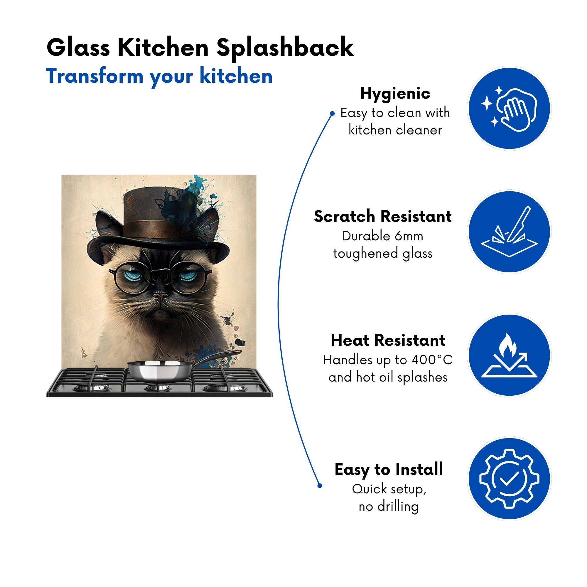 Siamese Cat Splashart Kitchen Splashback