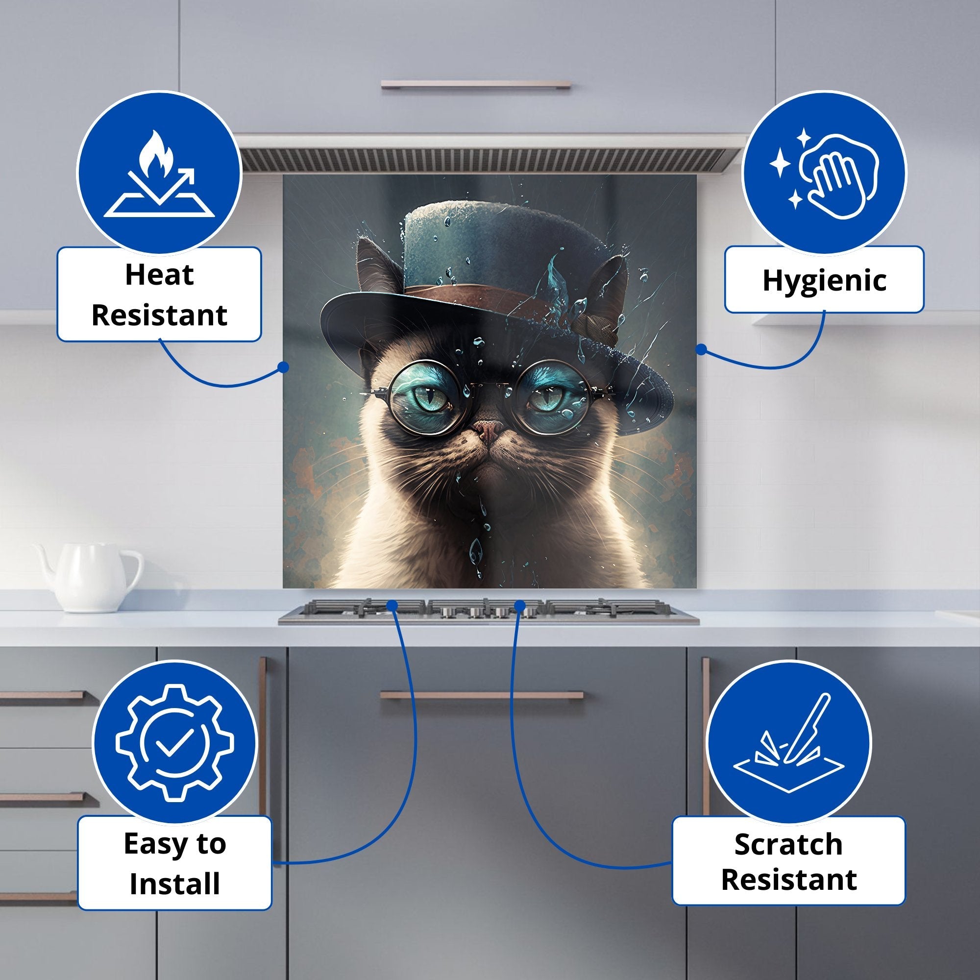Siamese Cat With Glasses Splashart Kitchen Splashback
