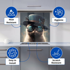 Siamese Cat With Glasses Splashart Kitchen Splashback